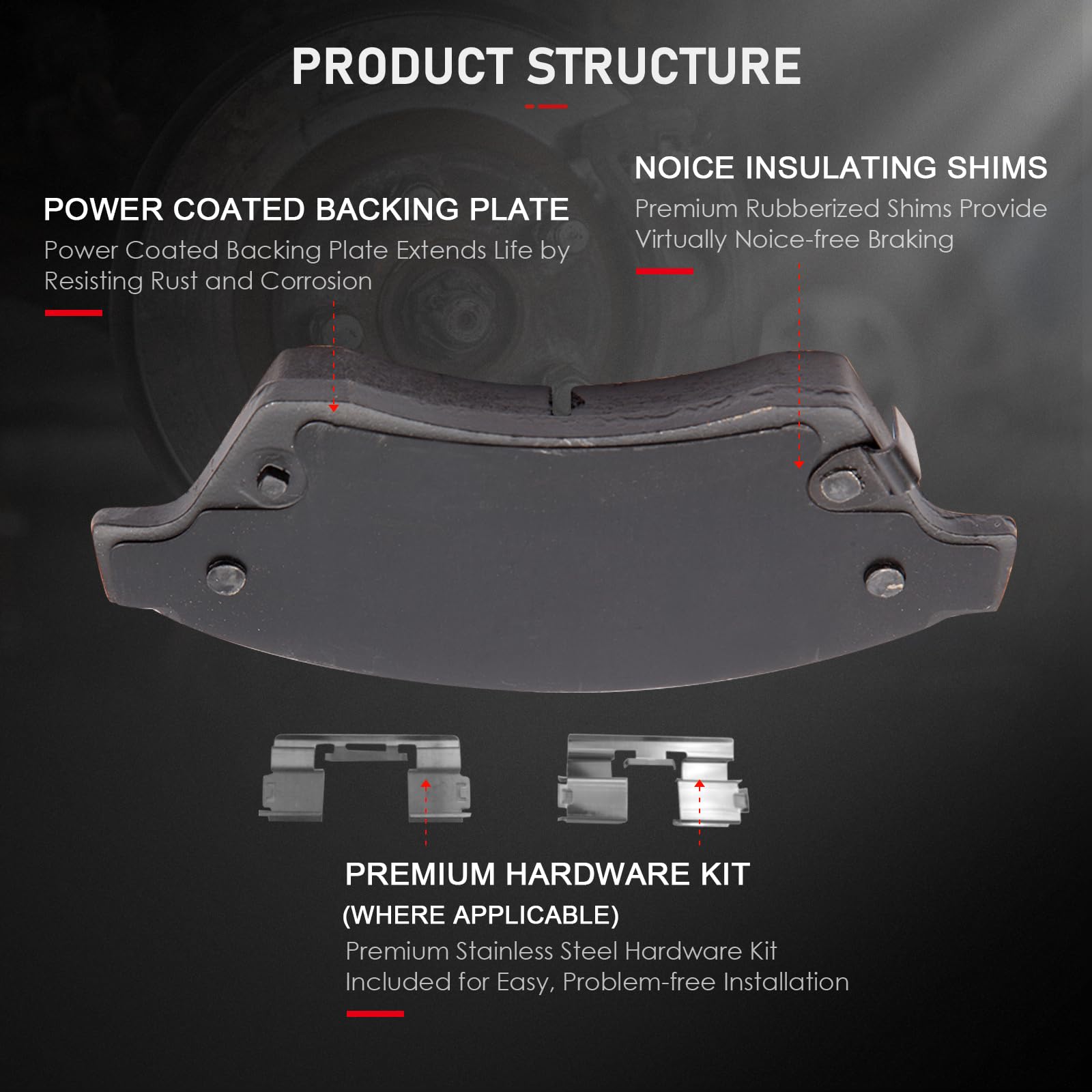 Cciyu D1522/D1468 Front & Rear Disc Brake Pads Kit - 8Pcs For Chevrolet Cruze (2011-2015, 2016 Limited), Sonic (2013-2016)