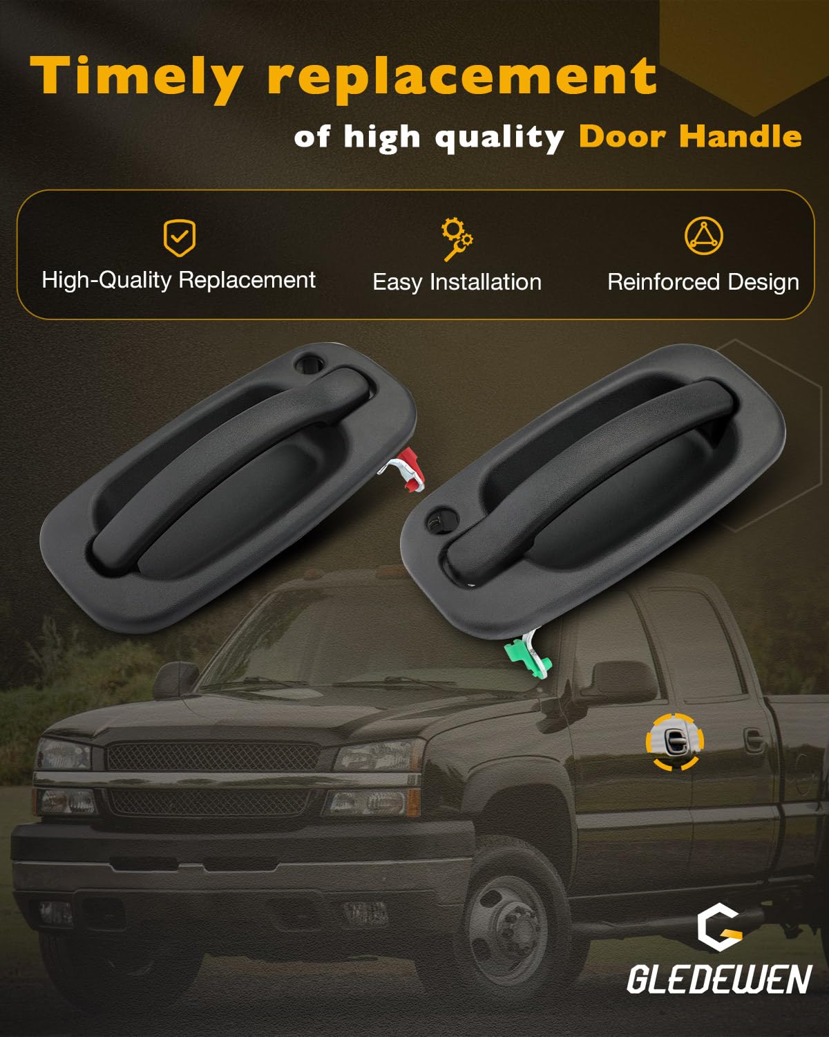 Gledewen Exterior Door Handle Set (4PCS) with Lock Cylinders & Keys for 1999-2007 Chevy/GMC - Black, Front & Rear Left/Right