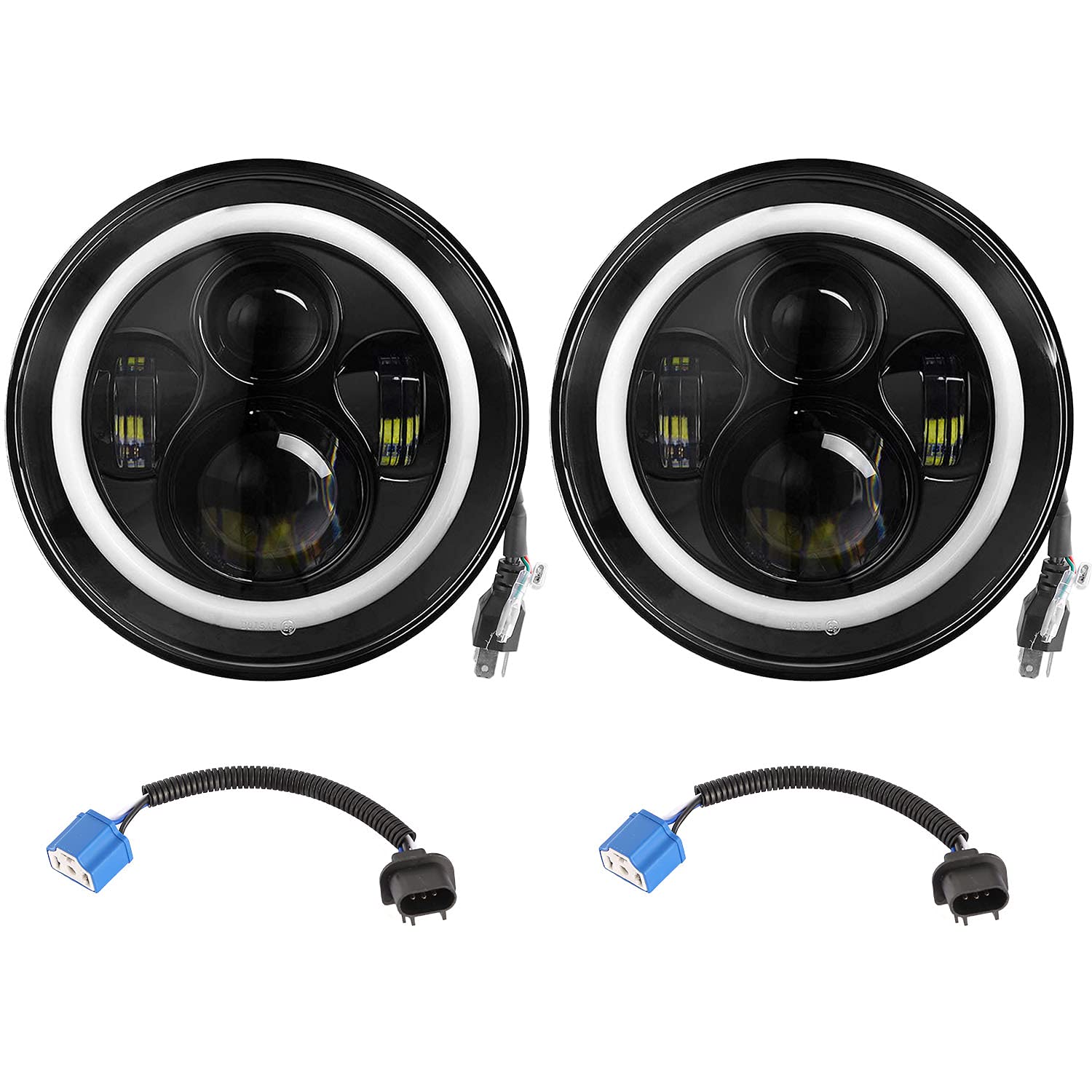 Moclever Round Led Headlight Halo, 2Pcs 7Inch 6000Lm Led Headlamp Offroad Light Angle Eyes Compatible With Jep Wrangler Tj Jk Cj