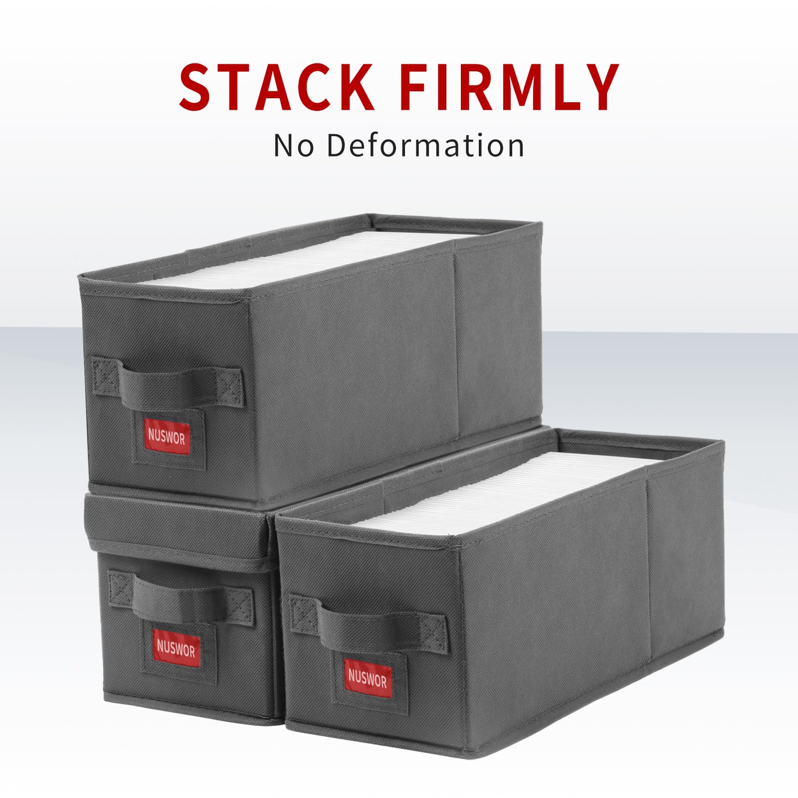 Nuswor Premium Cd Storage Box | Stackable Cd Organizer Box With Lid | Holds 140 Jewel Cases | 14.37 X 5.5 X 6.3 Inches | 4 Pack