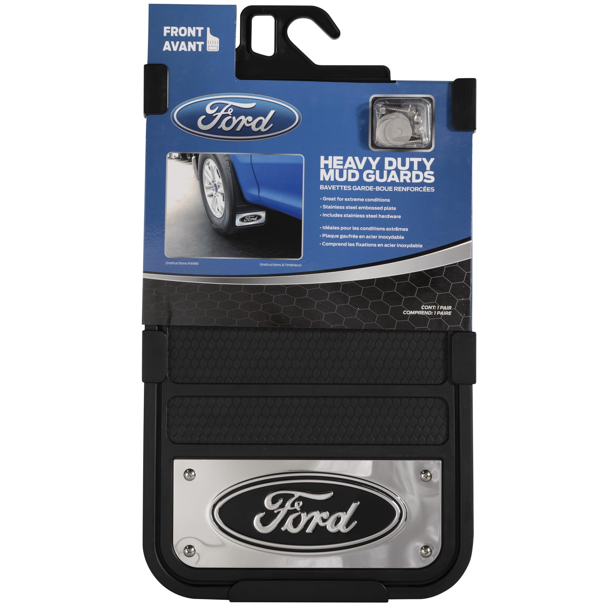 Plasticolor Ford Oval Chrome Plated Heavy-Duty Mud Guard Set 12"x22" Black Model 001837R01 Fiberglass Reinforced PVC