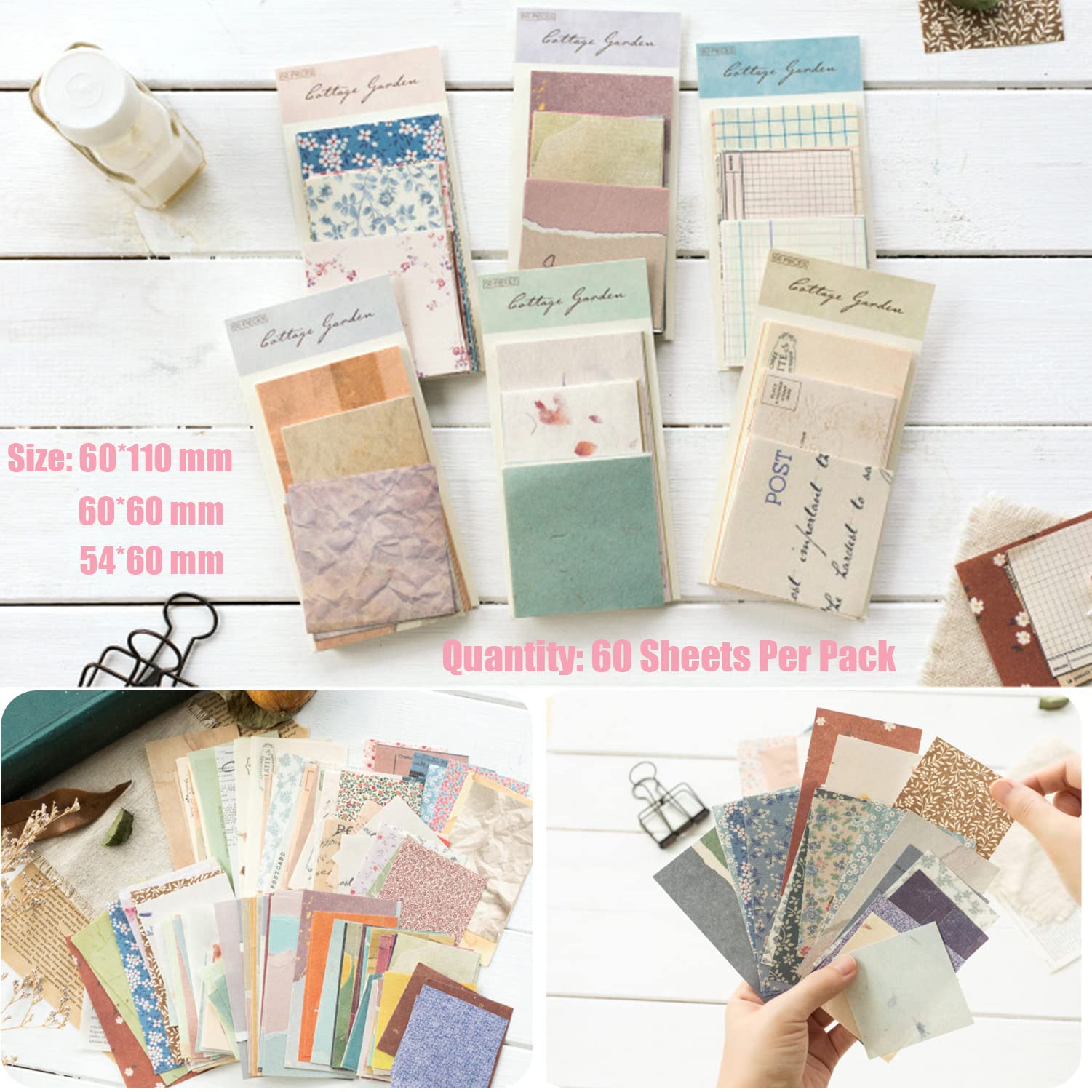 Bleds 501 Pcs Scrapbook Supplies, Scrapbook Paper Kit 460 Sheets Thin Decorative Craft Paper With 40 Pcs Flower Stickers 1 Adhes