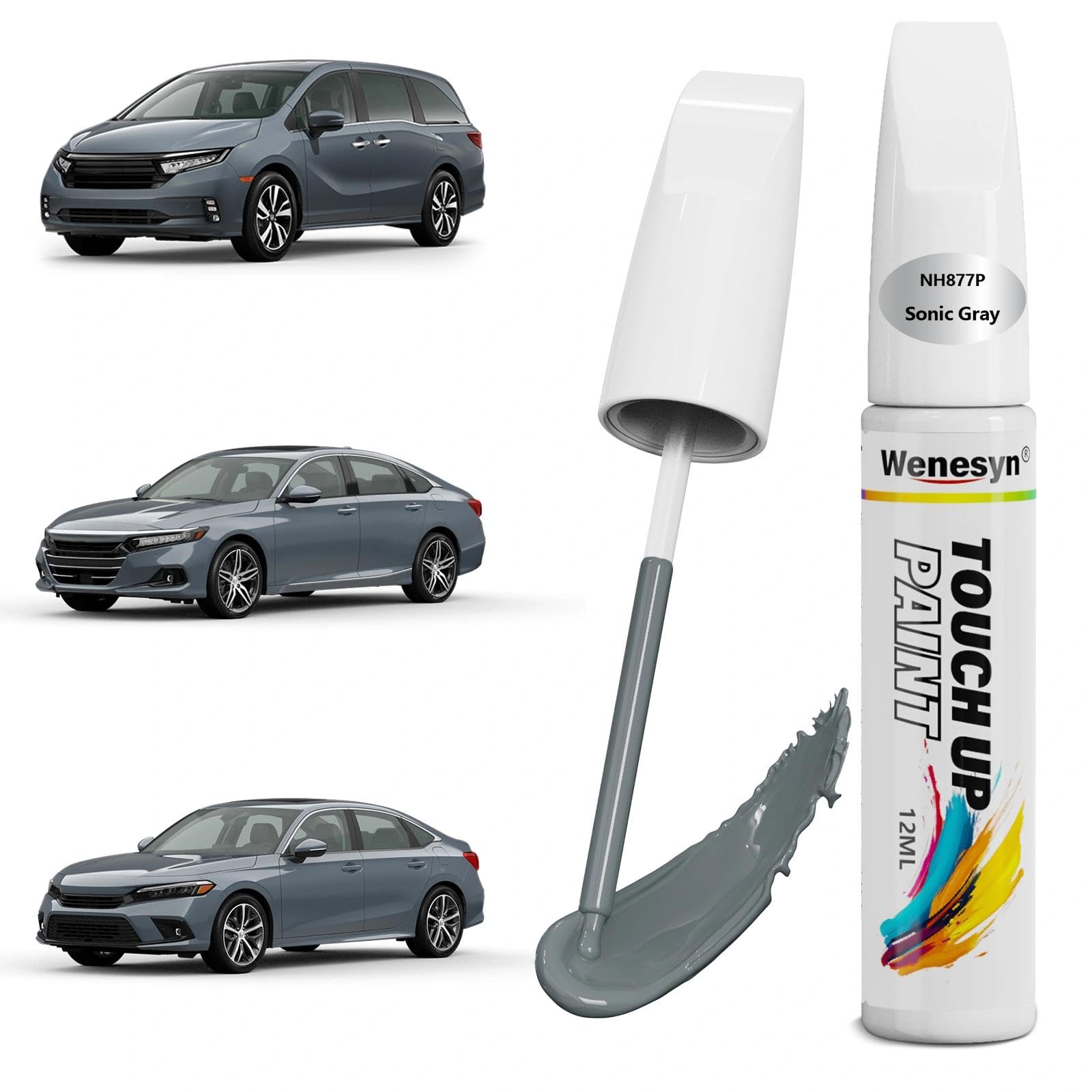 Wenesyn NH877P Sonic Gray Touch Up Paint Compatible with Honda, Car Paint Scratch Remover for Nicks & Chips Repair, Automotive P