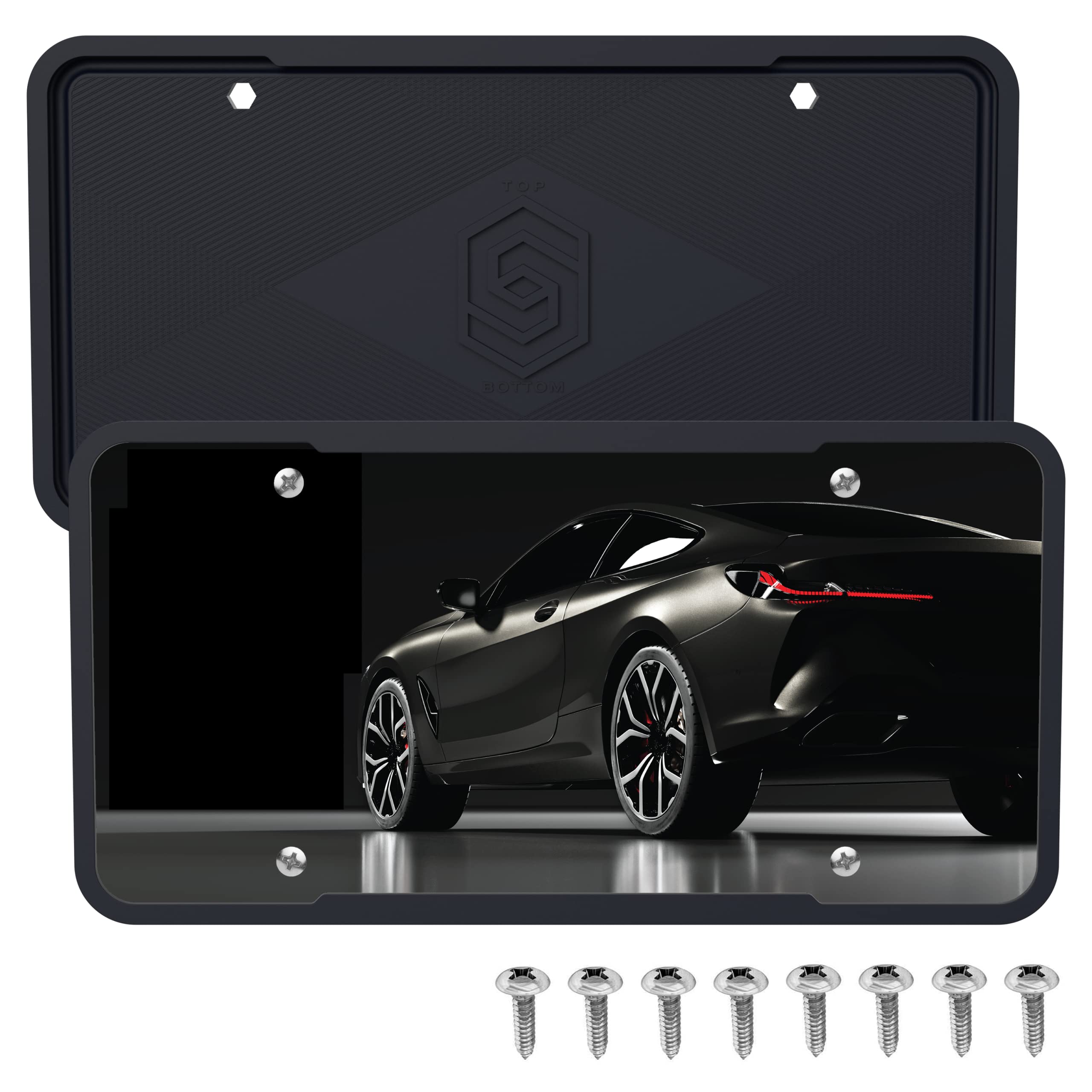 Silicone Black License Plate Frame Covers 2 Pack- Front And Back Car Plate Bracket Holders. Rust-Proof, Rattle-Proof, Weather-Pr