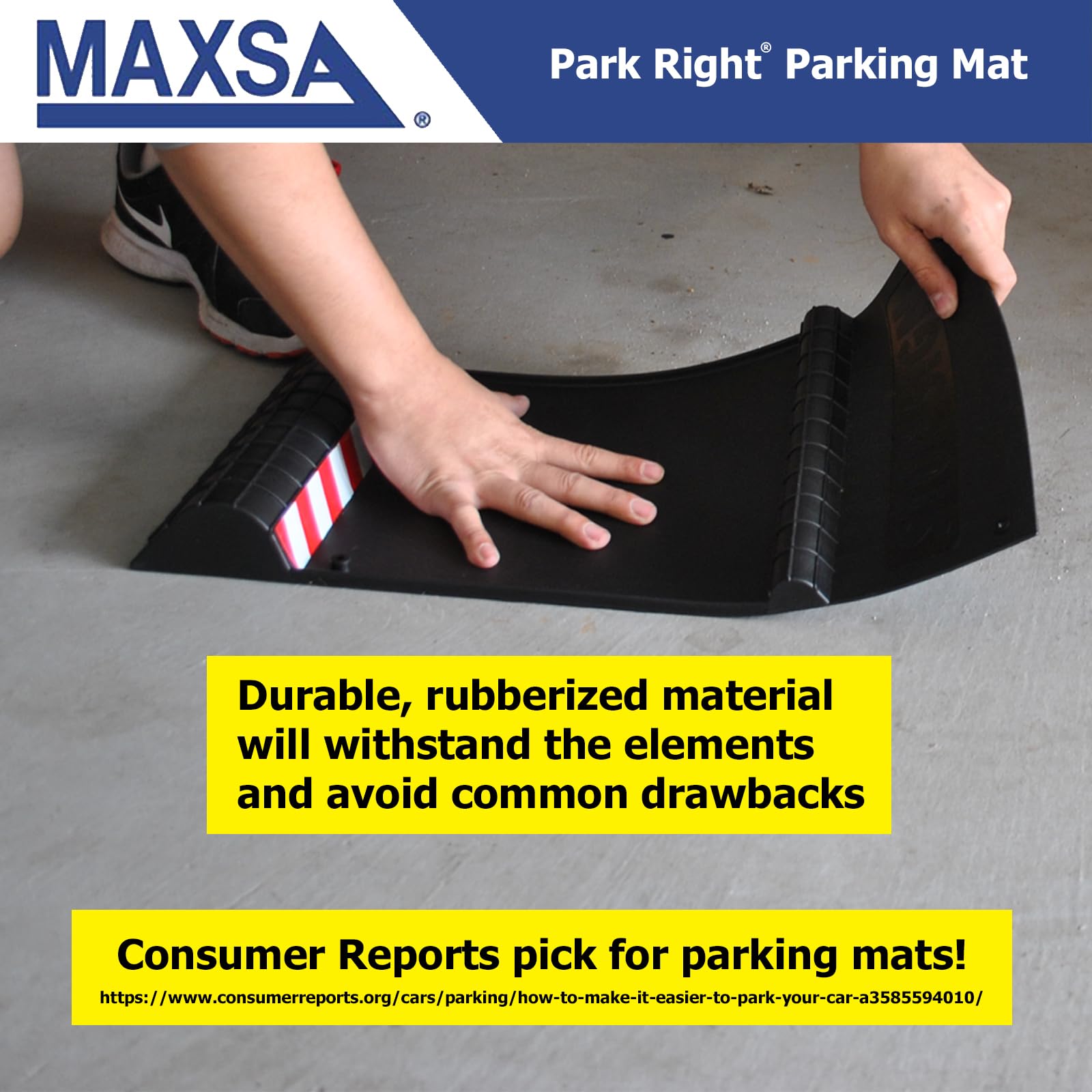 Maxsa 37356 Park Right 21" X 11" X 2" Parking Mat, Yellow