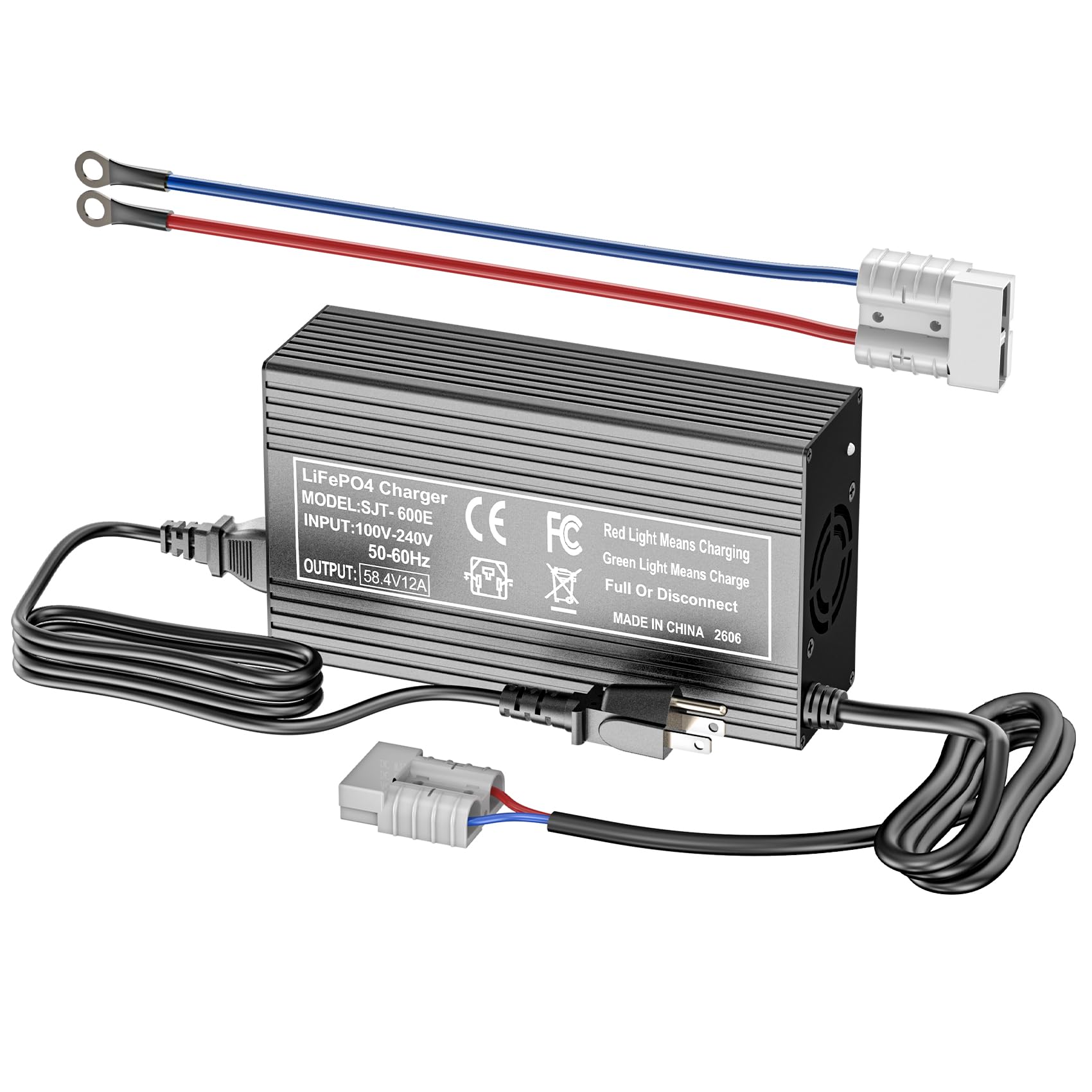 58.4V 12A Lithium Battery Charger, LiFePO4 Battery Charger AC-DC Smart Charger with Anderson Connector LED Indicator Special for