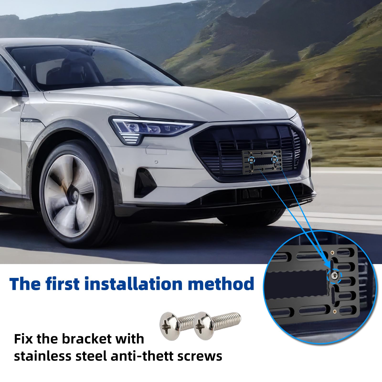 Ewbn License Plate Bracket Holder,Car Front License Plate Mounting Kit,Universal Bumper Tag Frame 2 Drill Holes Mount Adapter Wi