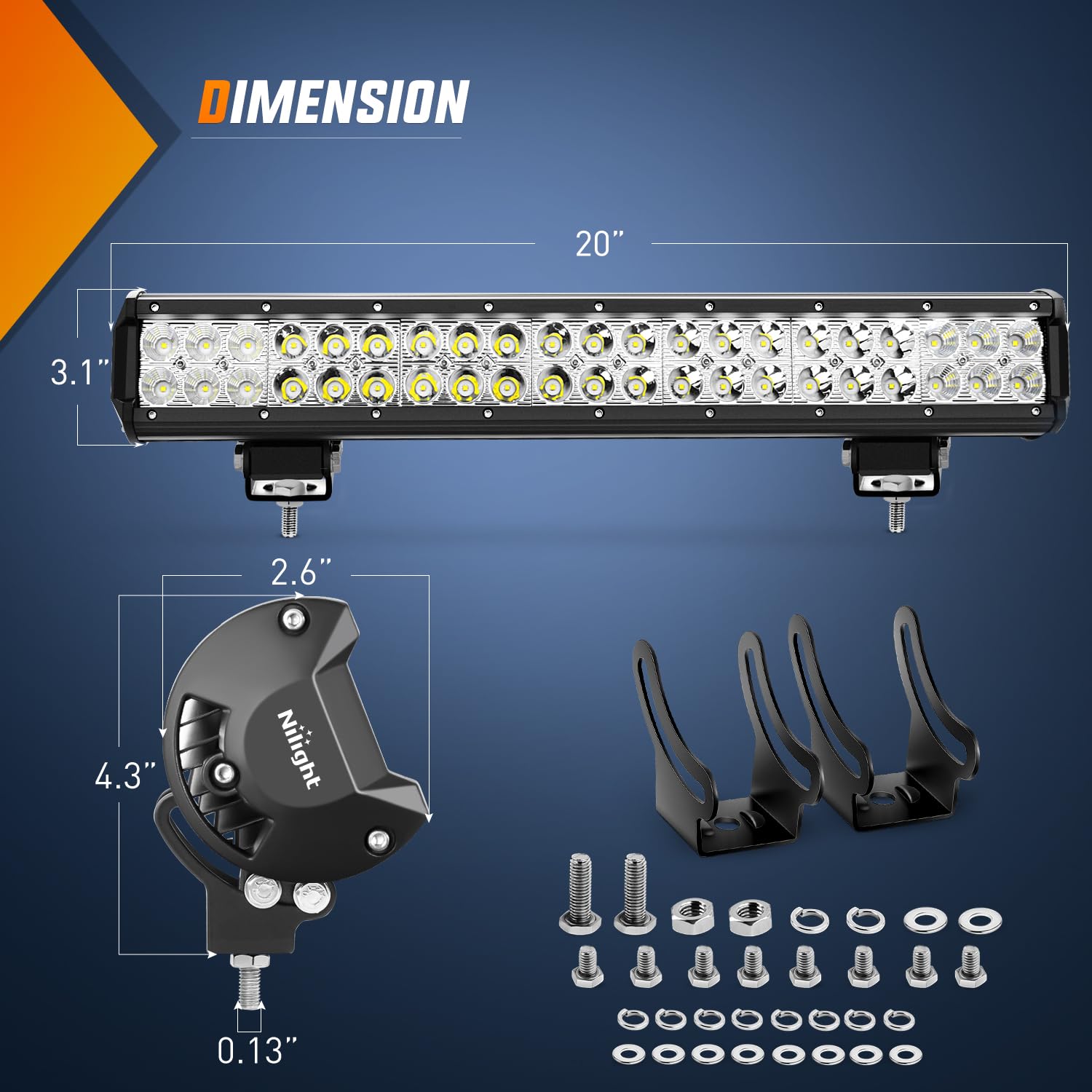 Nilight 20 Inch 126W LED Light Bar - Spot Flood Combo Yellow Beam for Off Road, Fishing, Hunting, Emergency Lighting, Model 60213S-Y