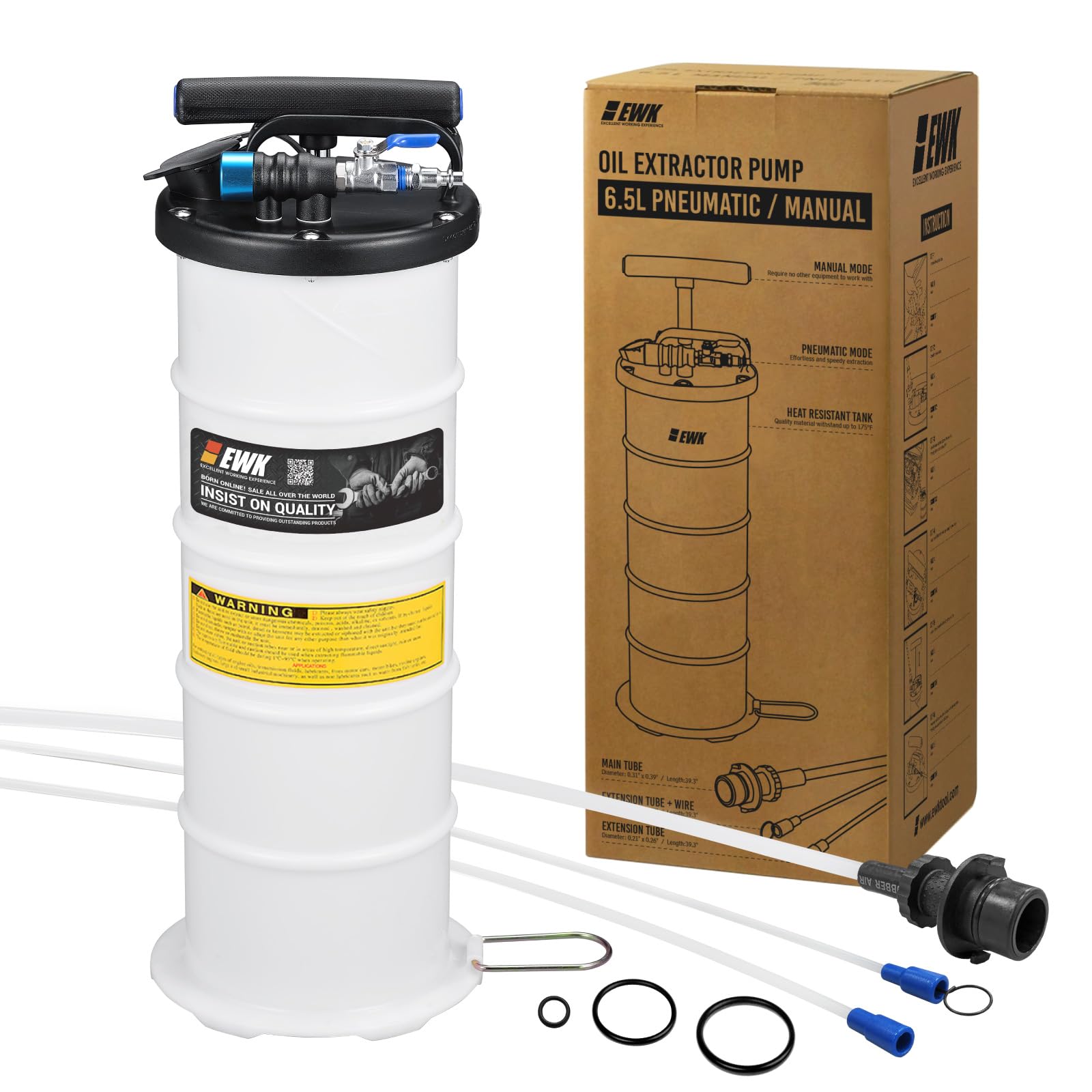 EWK Patented 6.5L Pneumatic/Manual Oil Extractor for Oil Change Pump for Automotive Fluids Vacuum Evacuation