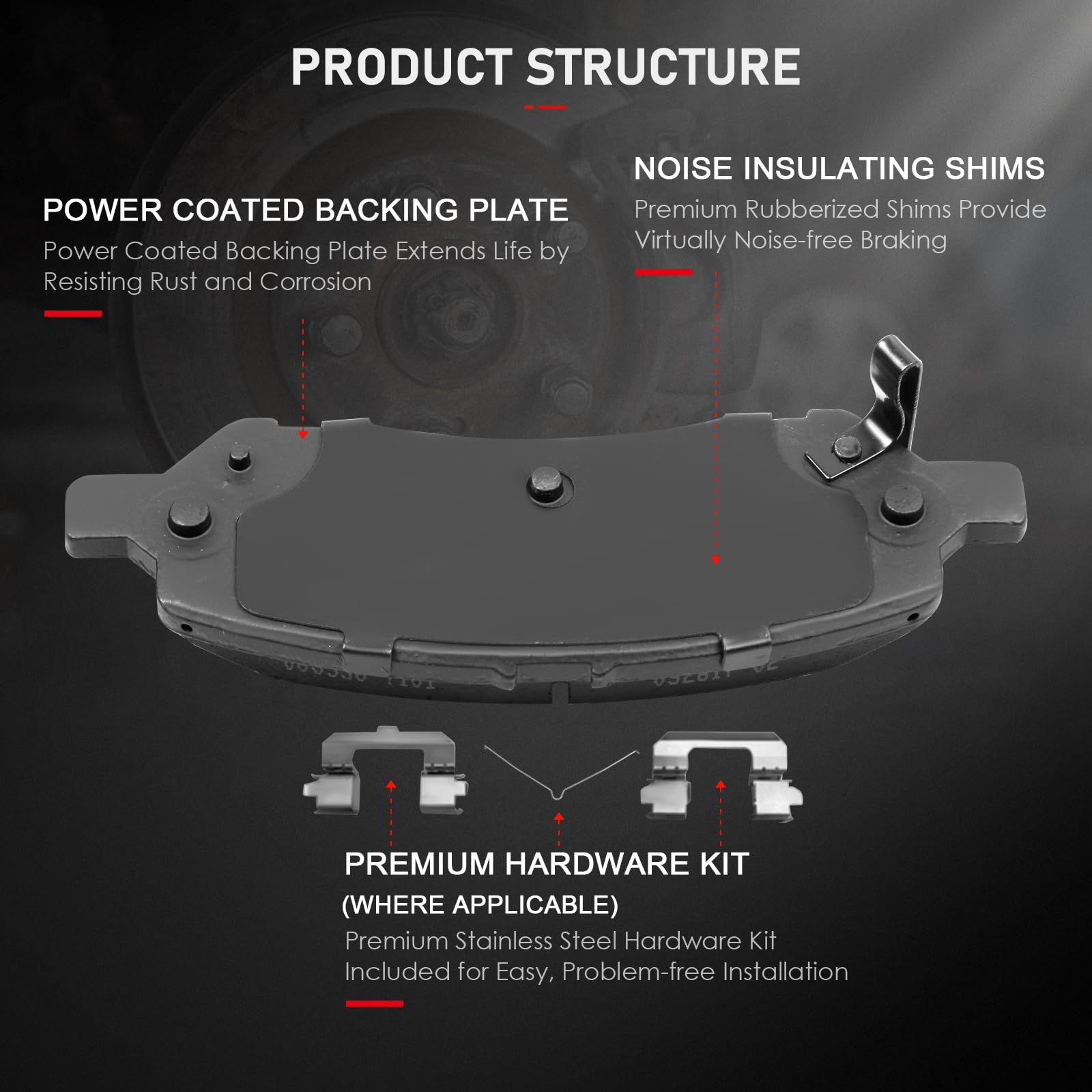 Cciyu D1647 4Pcs Rear Ceramic Brake Pads Kits 2013-2016 For Dodge Dart