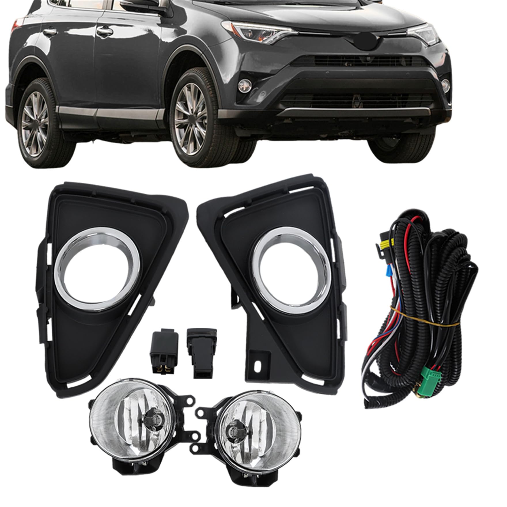 waltyotur Pair Driving Fog Lamps Assembly Replacement for RAV4 2016 2017 2018 Fog Lights Driver Left and Passenger Right Side Fr