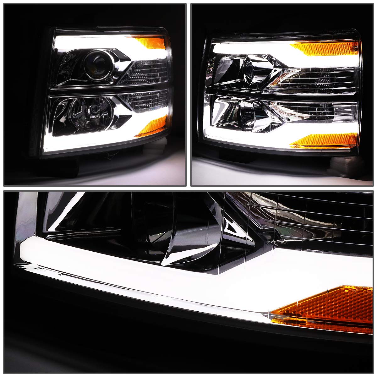 Dna Motoring Hl-Hpl-Csil07-G2-Ch-Am Dual Led Drl Projector Headlight [For 07-14 Chevy Silverado], 1 Pack