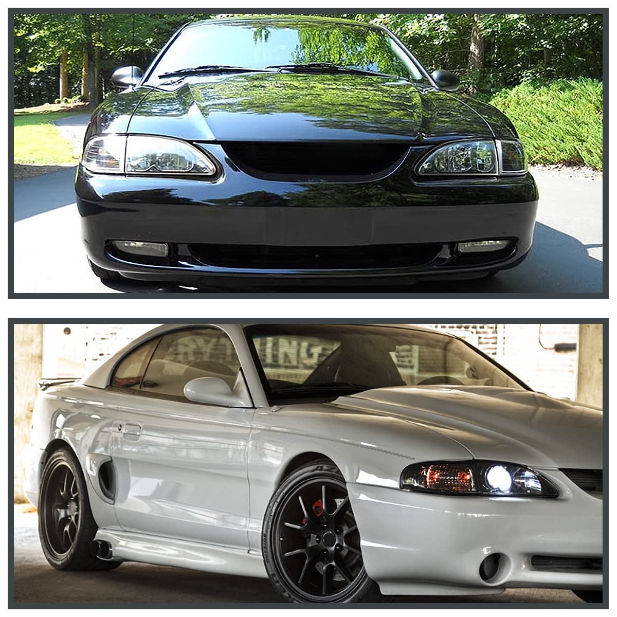 SPEC-D Tuning Headlights + Corner Lights for 1994-1998 Ford Mustang, Black Housing Clear Lens, Model 2LCLH-MST94JM-RS