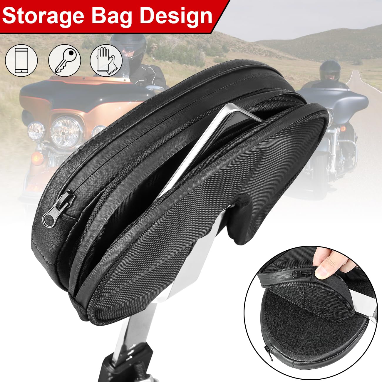 AUFER Adjustable Driver Backrest for 1997-2024 Touring Models, Double Line Style, Chrome, Black Metal Finish