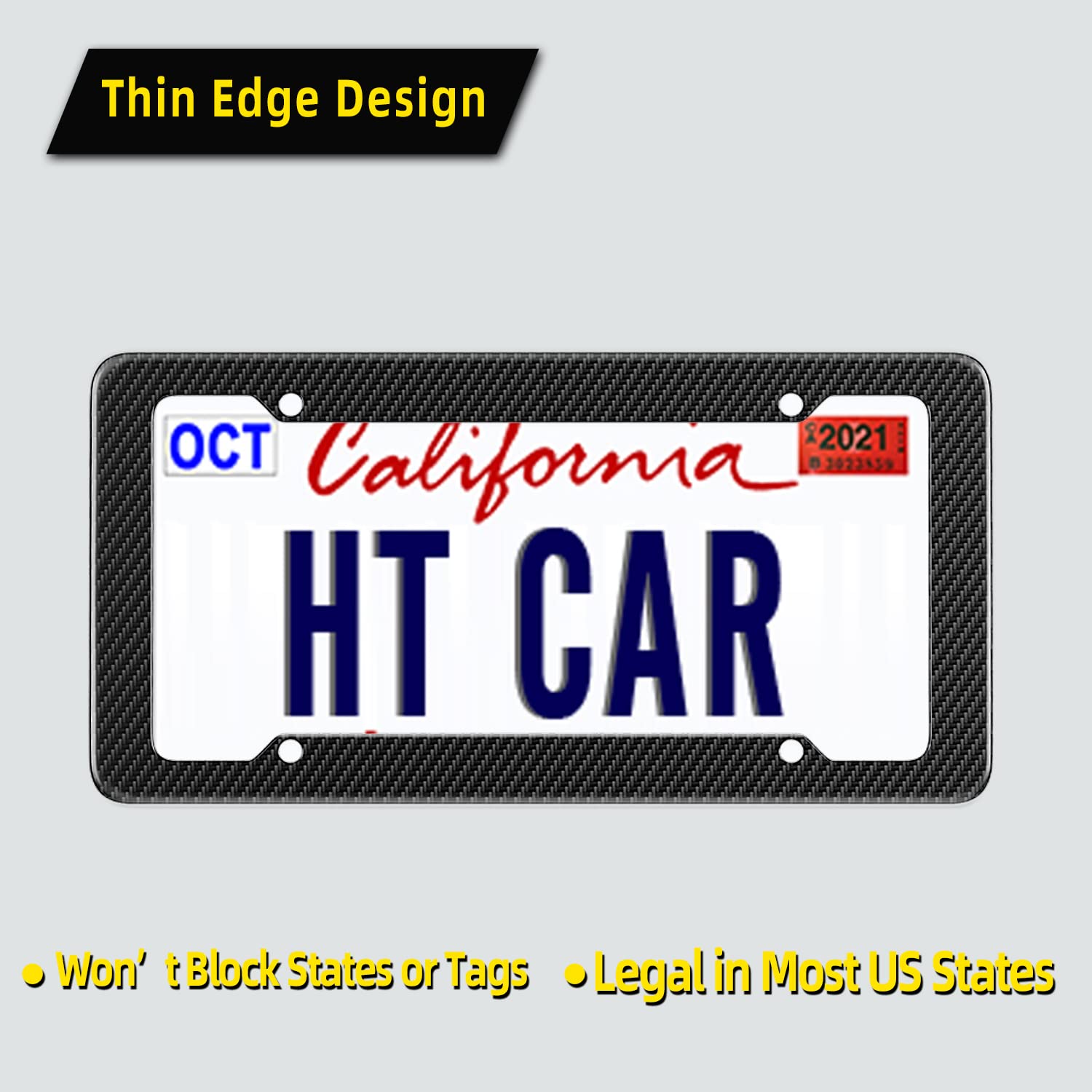 Black Carbon Fiber License Plate Frame, 2 Pack Glossy & Waterproof Plastic Number Plate Frame Print Carbon Fiber Pattern For Man