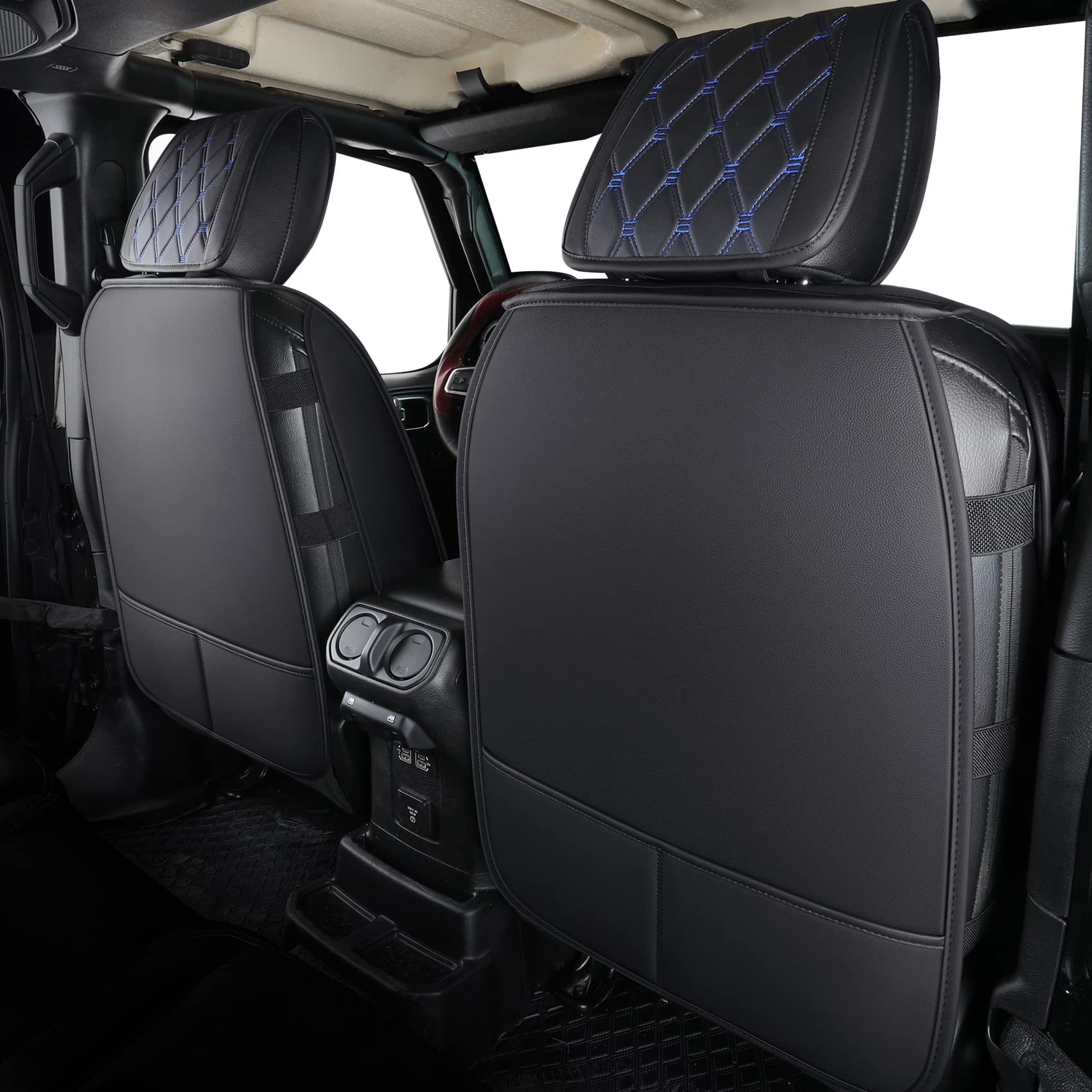 Aierxuan Jeep Wrangler Jk Jl 4-Door Seat Covers Full Set Custom Fit 2007-2024 Unlimited X Rubicon 392 Sahara Willys Sport High Altitude Truck Pickup Waterproof Leather(Full Set/Black-B)