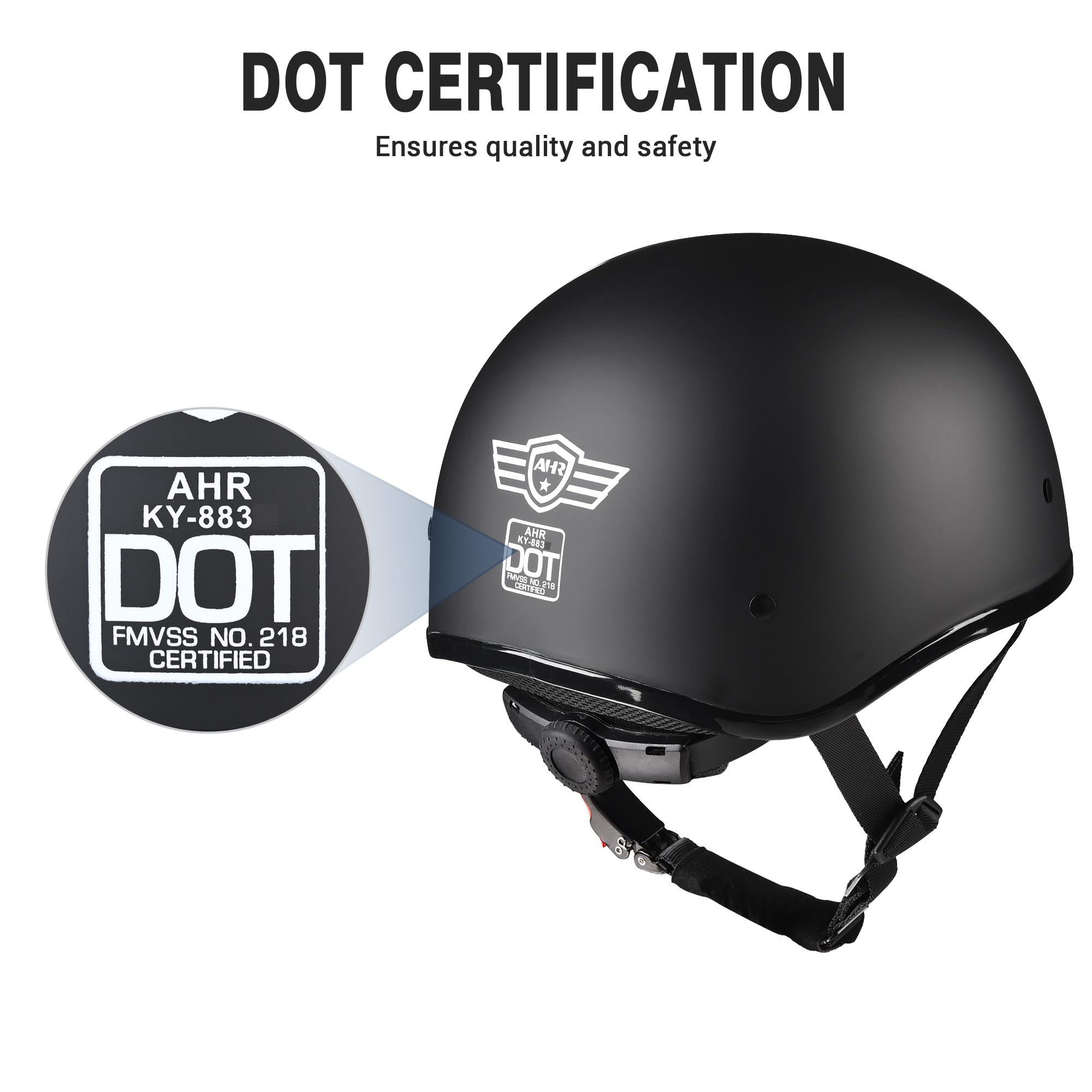 Ahr Half Face Motorcycle Helmet Dot Approved Half Skull Cap Half Helmet For Motorbike Cruiser Chopper Run-C, Matt Black, M