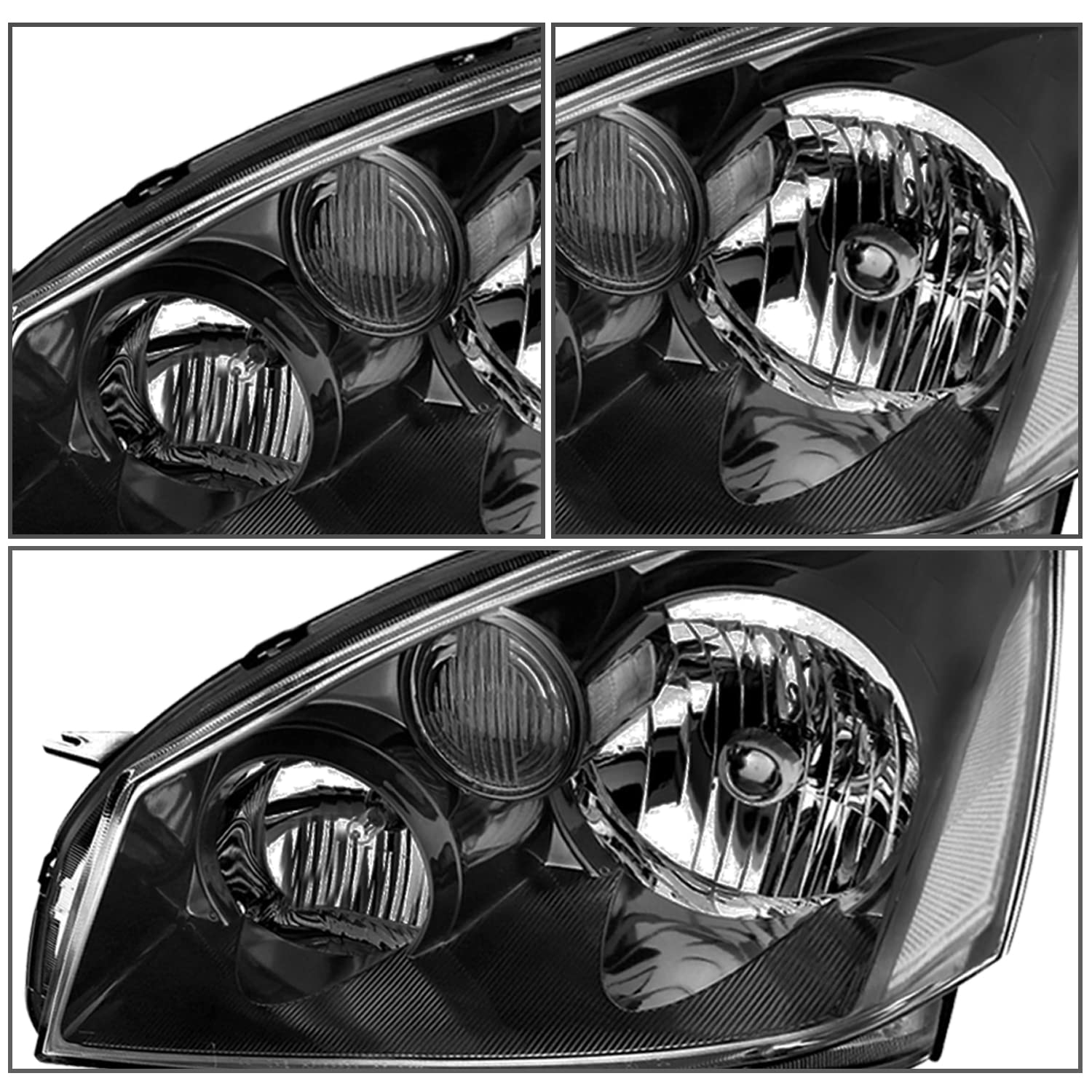 Bingbingmotor Headlight Assembly for 2005-2006 Nissan Altima, Black Housing with Clear Reflector, Driver & Passenger Side Replacement