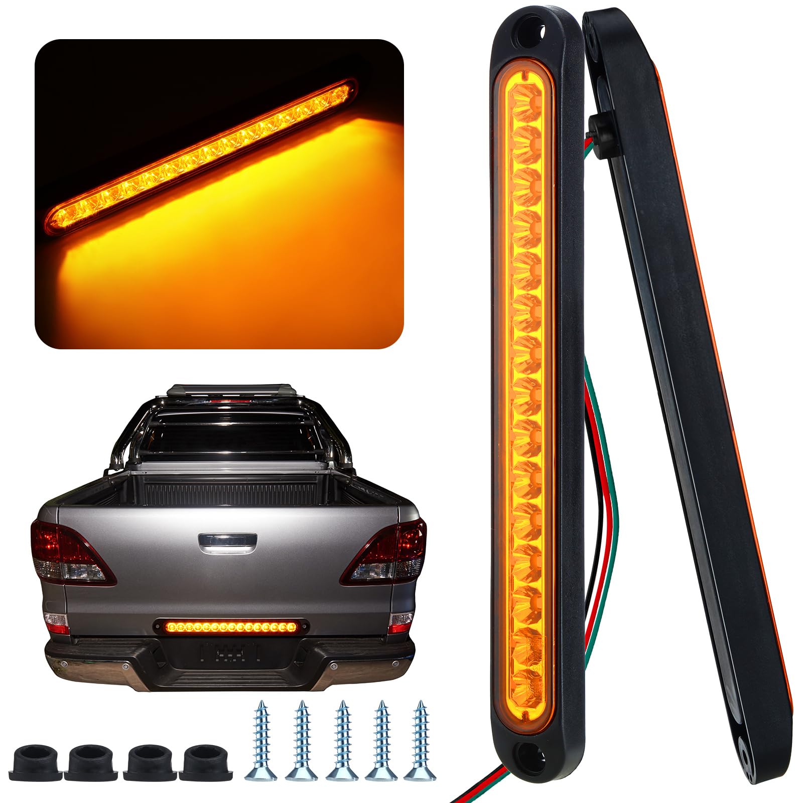 2 Pieces 10 Inch 15 Led Trailer Tail Light Bar Stop Turn Tail Lights Assembly Third Brake Strip 9 To 30-Volt Trailer Identificat