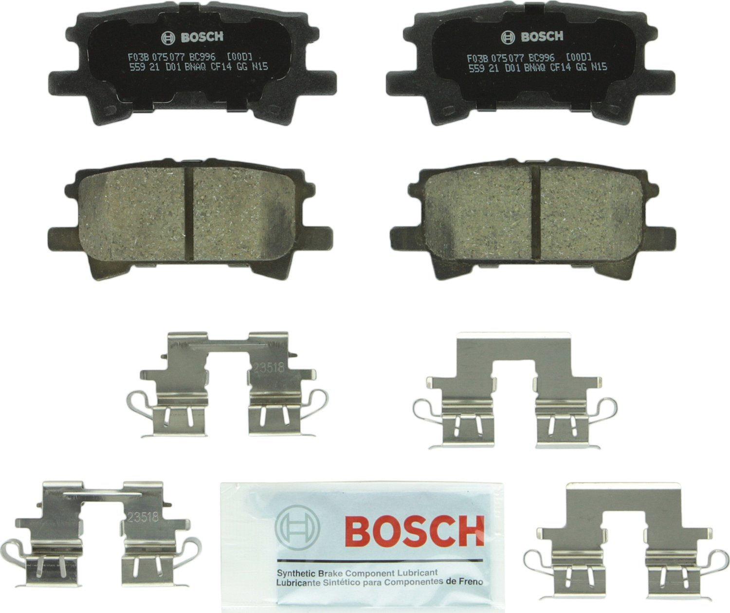 BOSCH BC996 QuietCast Premium Ceramic Disc Brake Pad Set - Compatible with Select Lexus RX330, RX350, RX400h; Toyota Highlander;