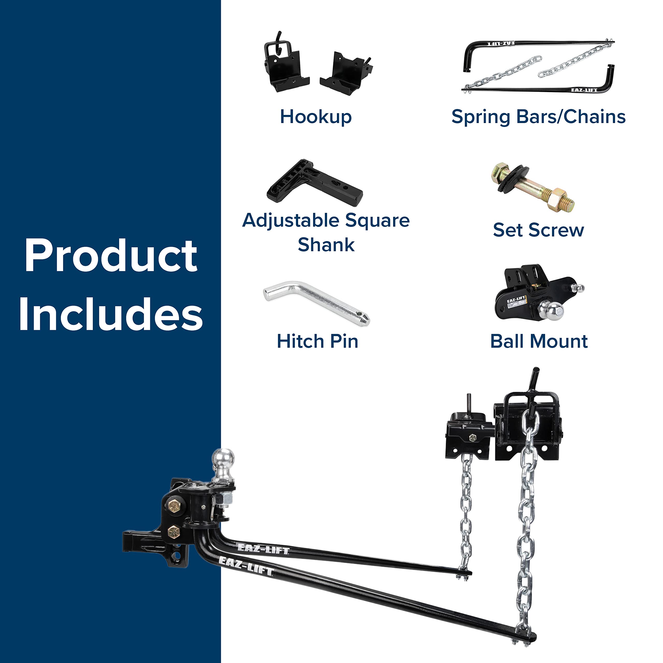Eaz-Lift Elite 1,000lb Weight Distribution Hitch - Height Adjustable Forged Shank, Model 48053, Alloy Steel