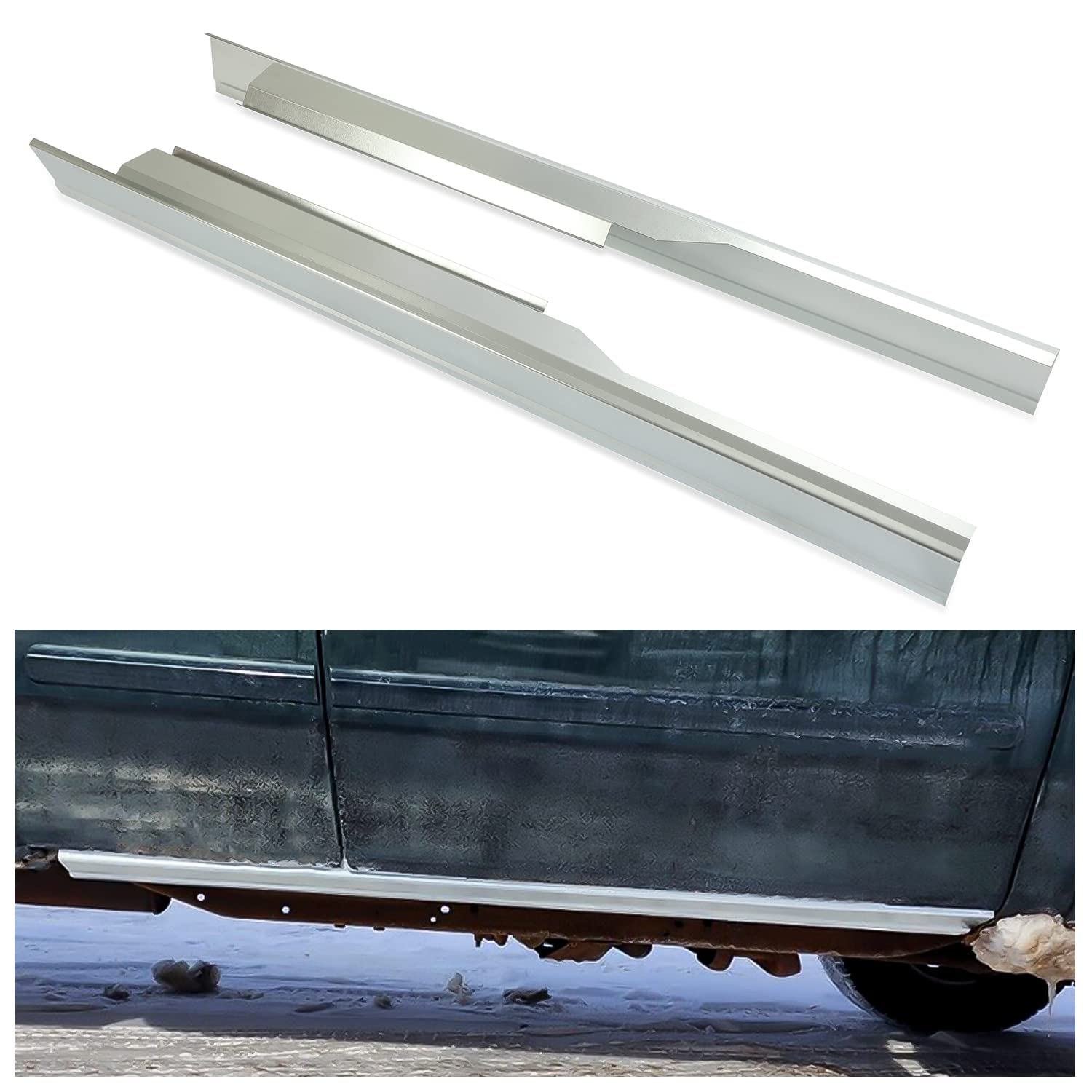 ECOTRIC Slip-On Rocker Panels for Ford F150 1997-2003 Extended Cab, Unpainted, Alloy Steel, Model VC-ET-024, LH & RH Pair