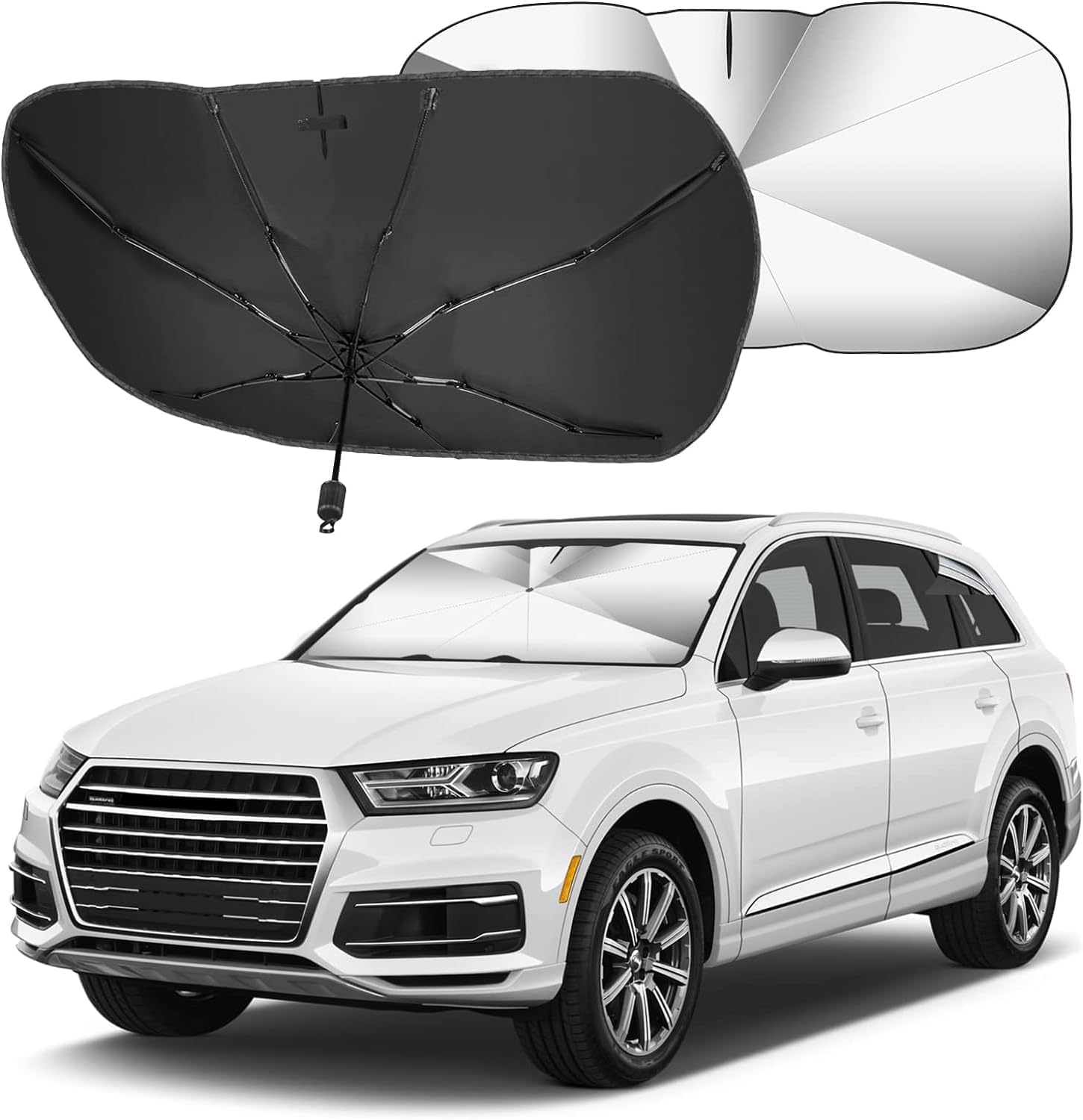 Zorzel Car Windshield Sun Shade Umbrella, Foldable Car Front Window Sunshade Umbrella for UV Ray Block & Sun Heat Protection, Ea