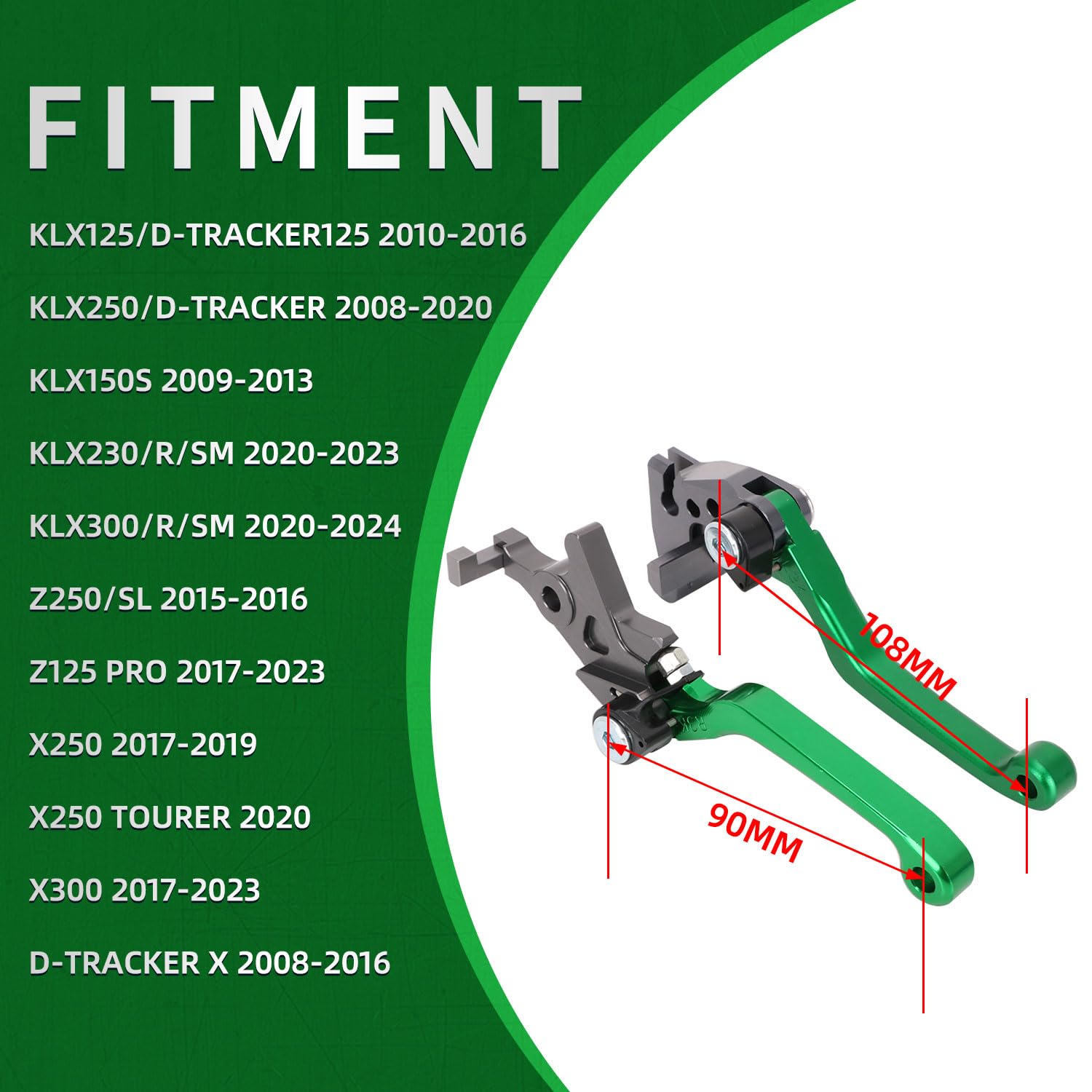 IUVWISN Adjustable CNC Motorcycle Brake Clutch Lever Set for KLX 300/230/125/250, Metal, Green