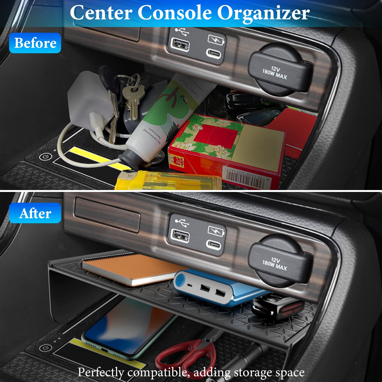 YPHUIKI 3PCS Center Console Organizer Compatible with Honda CRV 2023 2024 Accessories CR-V Hybrid Armrest Organizer Tray Hidden