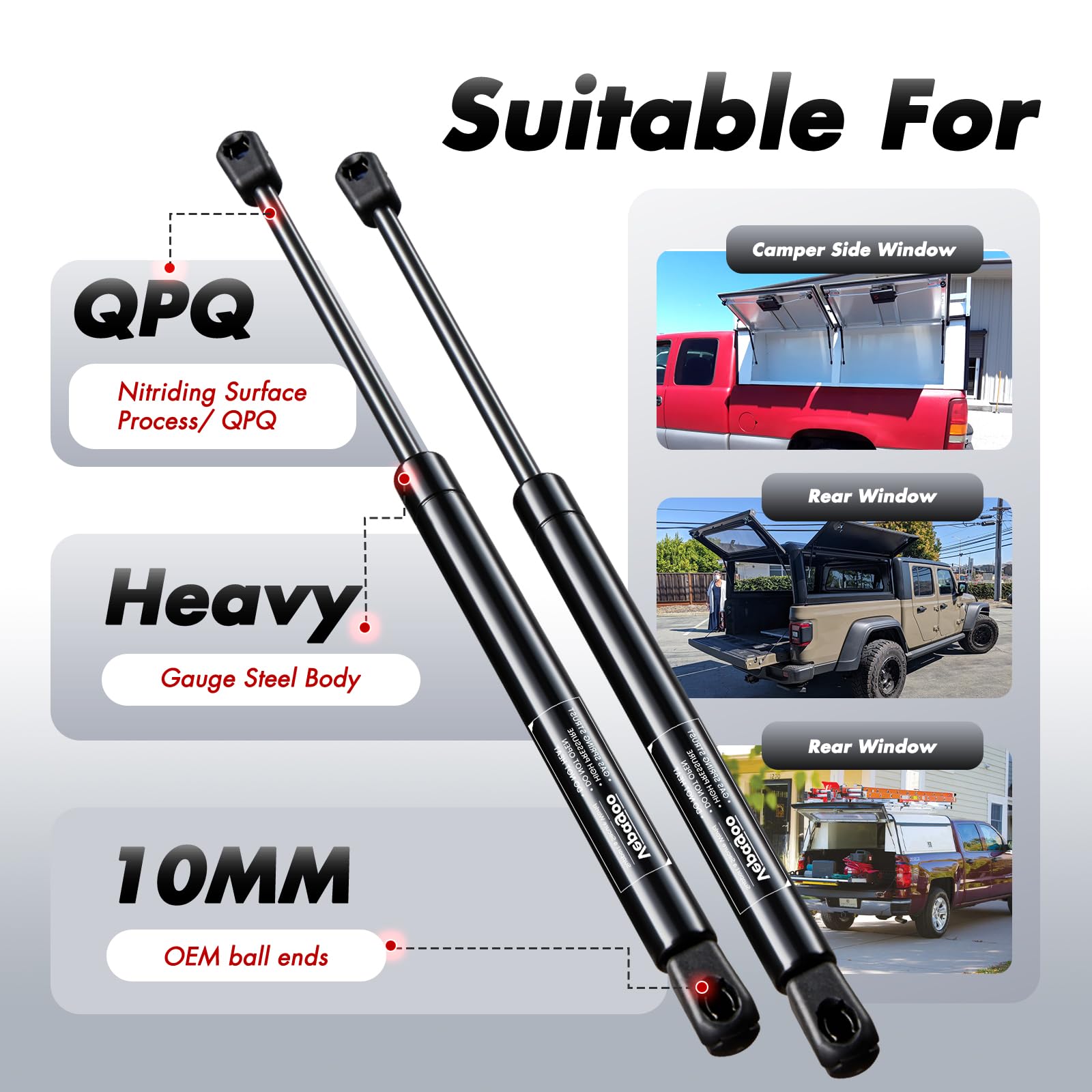 Vepagoo Ml3385 15 Inch 90Lb/400N Gas Shocks Struts Lift Support For Truck Tool Box Leer Are Camper Shell Truck Topper Rear Windo