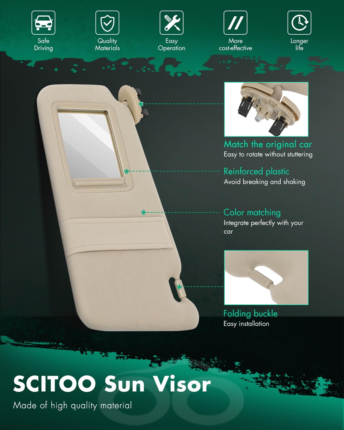 Scitoo Car Sun Visor Assbembly With Mirror Fit For 2007-2011 For Toyota For Camry Beige Without Sunroof(Left Driver & Right Pass