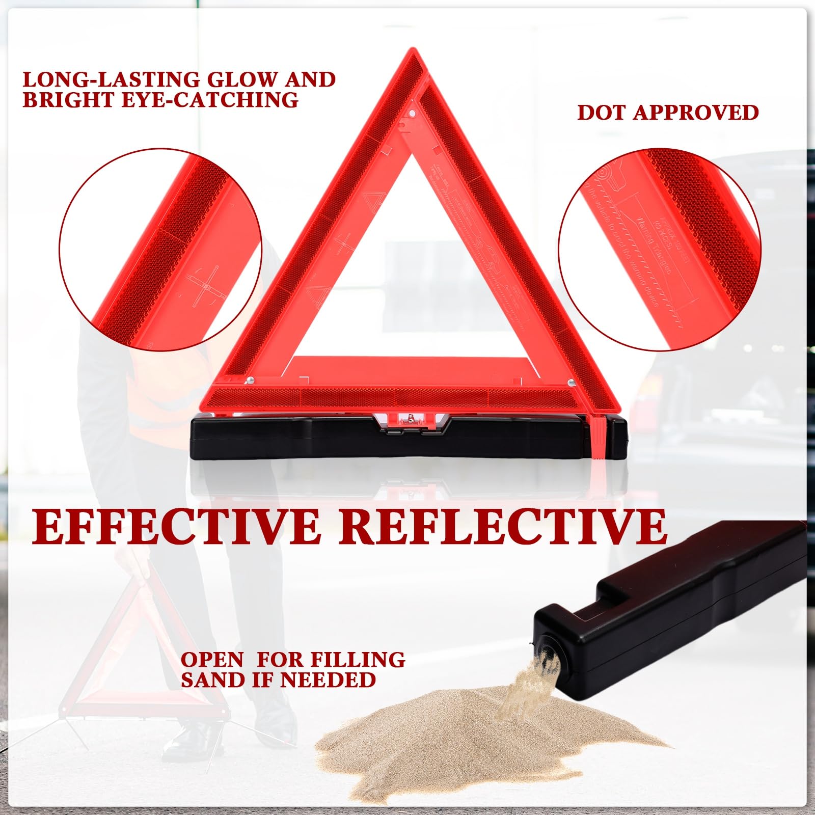 Kanayu Warning Triangle Dot Approved Foldable Emergency Safety Warning Triangles Reflective Road Safety Triangle With Carrying C