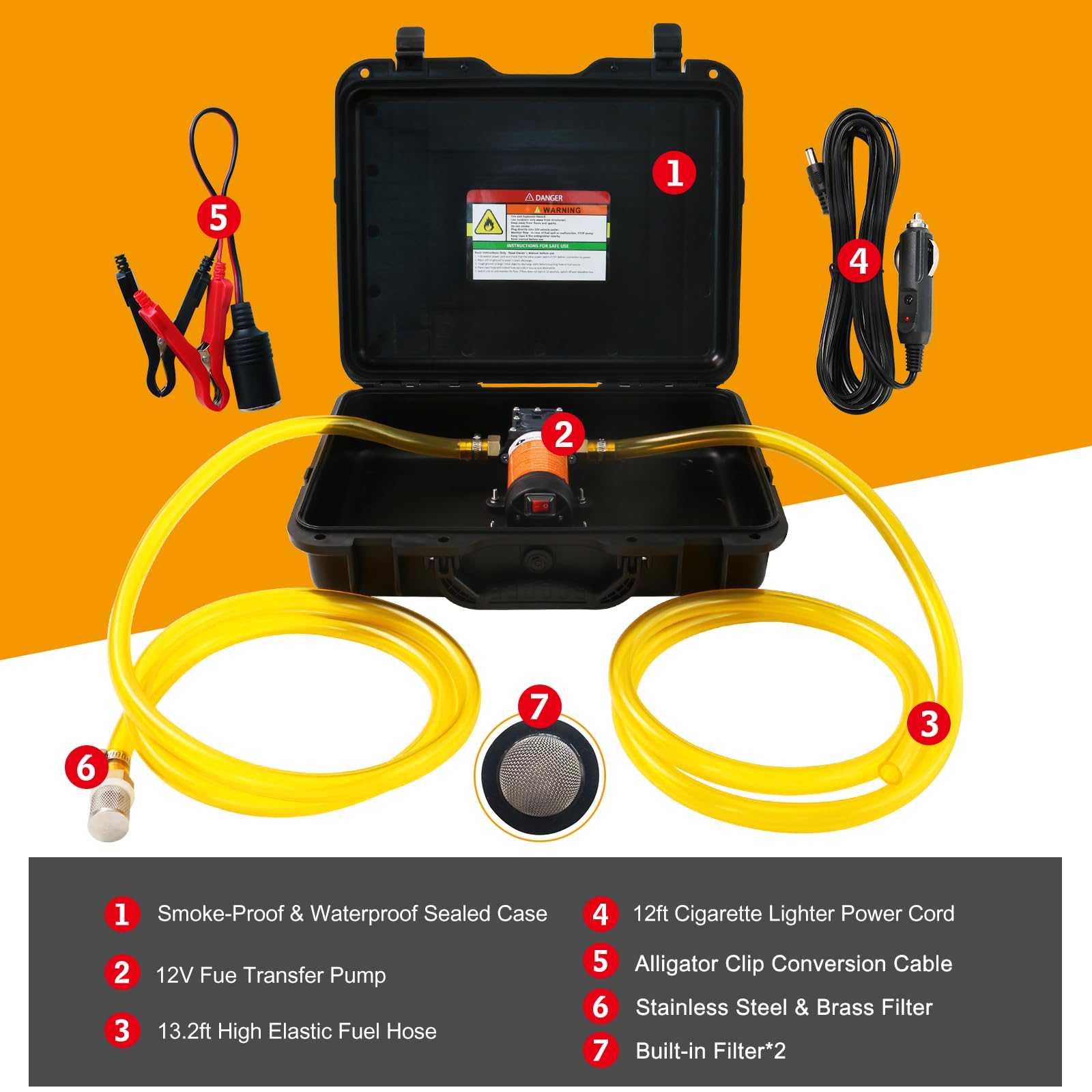 Steauty 12V Fuel Transfer Pump Set - 80W DC Motor, 120 Gallons/Hour, Stainless Steel, Includes Upgraded Carrying Case, Model ST35