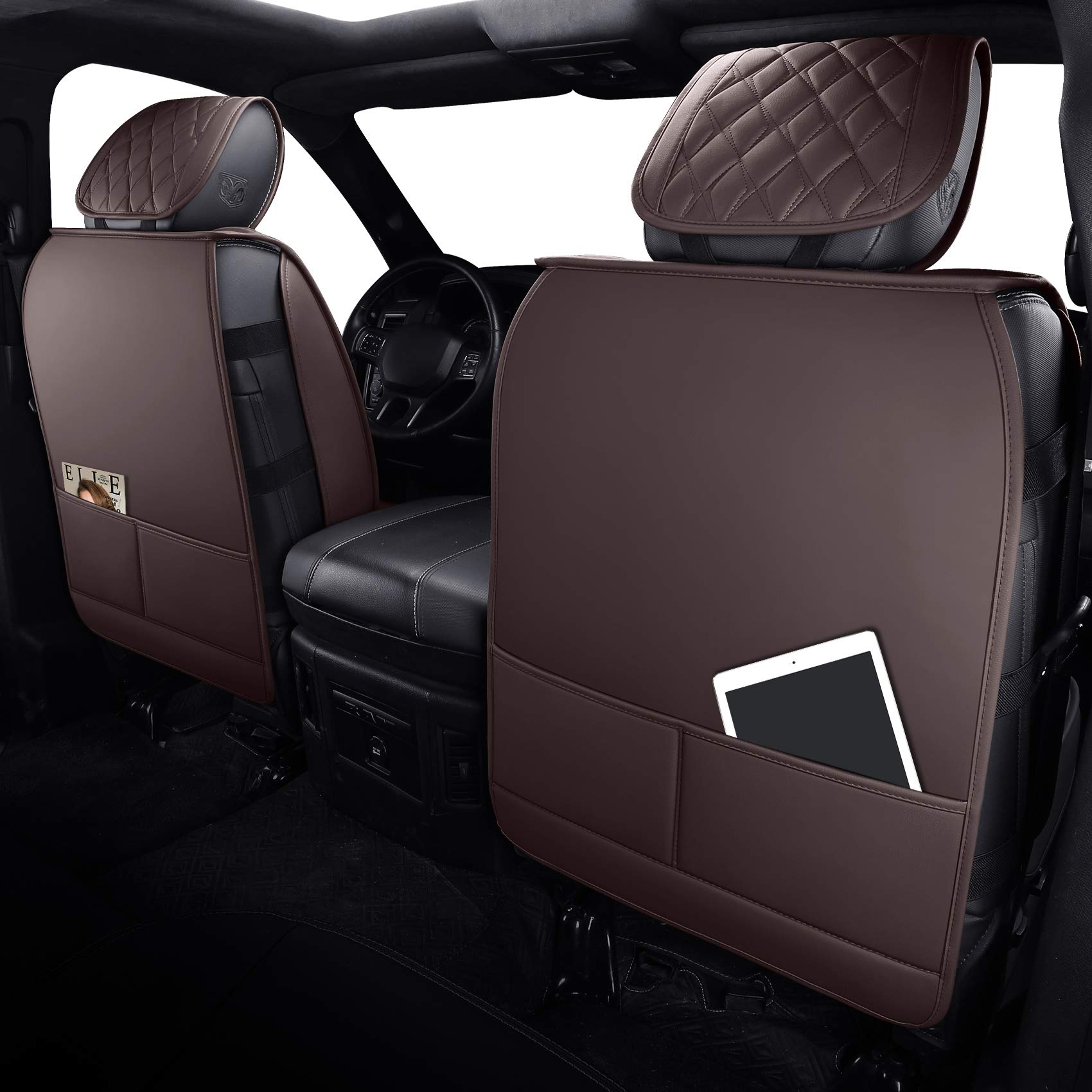 Aierxuan Car Seat Covers For Dodge Ram Custom Fit 2009-2023 1500, 2010-2023 2500/3500 Crew Quad Regular Cab Heavy Duty Truck Pickup Waterproof Leather With Split Bench 40/60(Full Set/Brown)