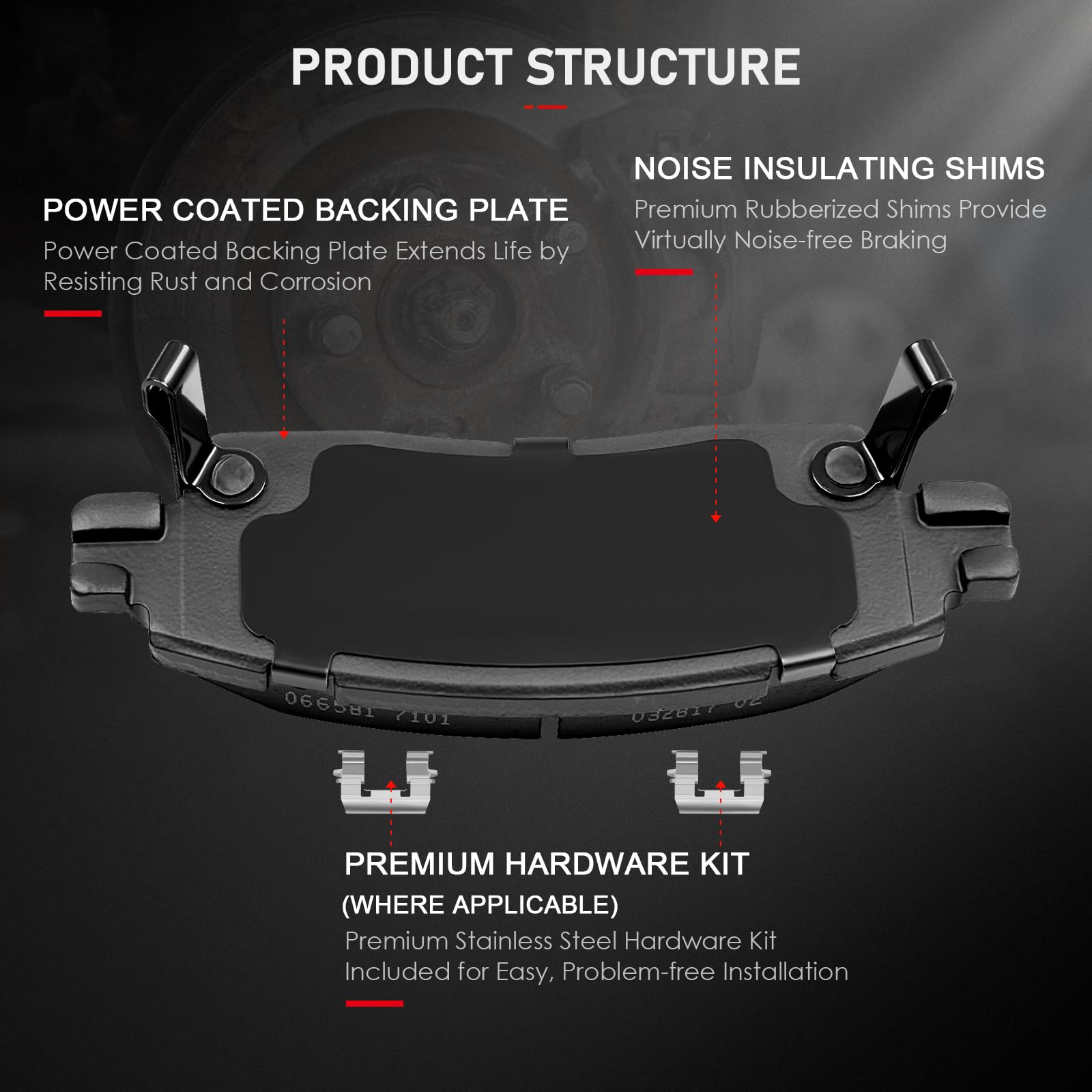Cciyu D883 4Pcs Rear Ceramic Brake Pads Kits 2008-2017 For Buick,2013-2017 For Cadillac,2002-2017 For Chevrolet,2007-2016 For Gm