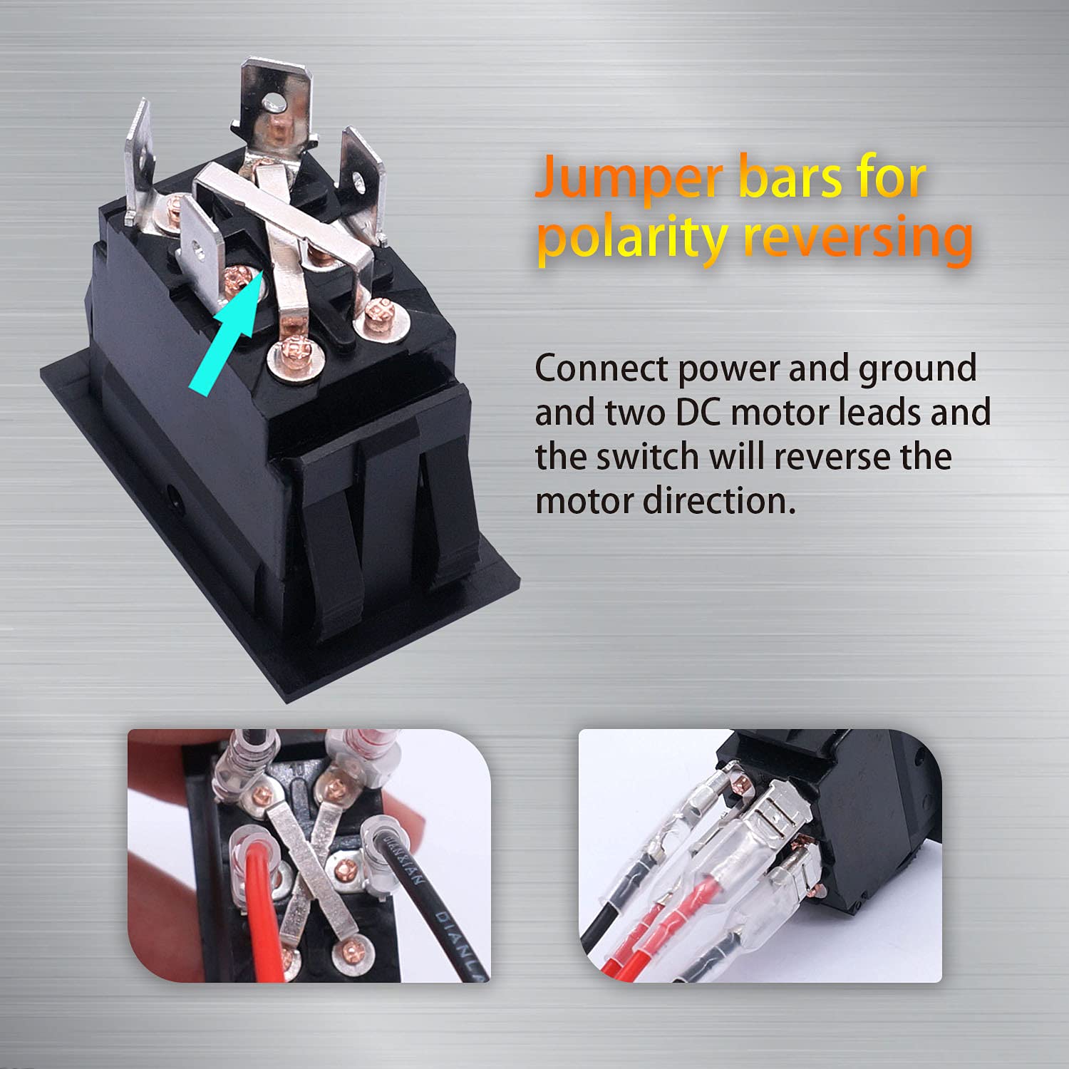 Weideer 12V Reverse Polarity Switch Momentary Power Jack Rocker Switch Dc Motor Control Dpdt 4 Pin(On)-Off-(On) 20A 12 Volt Dc R