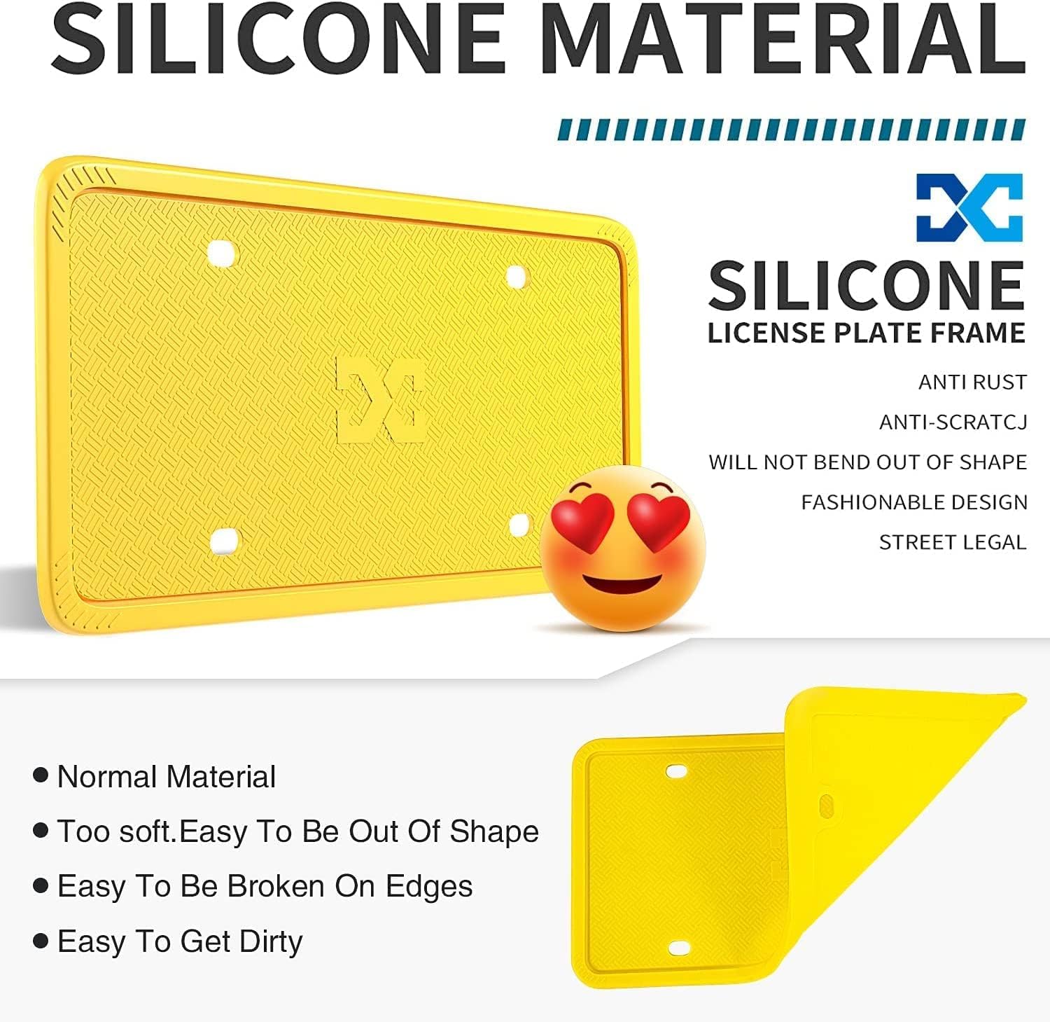 Xclpf Silicone Yellow License Plate Frame Covers 1 Pack- Front And Back Car Plate Bracket Holders. Rust-Proof, Rattle-Proof(Yell