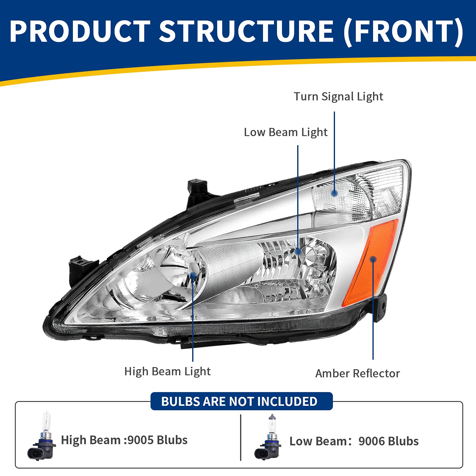 Autosaver88 Headlight Assembly Compatible With 03 04 05 06 07 Accord Oe Headlamp Replacement Chrome Housing Clear Lens