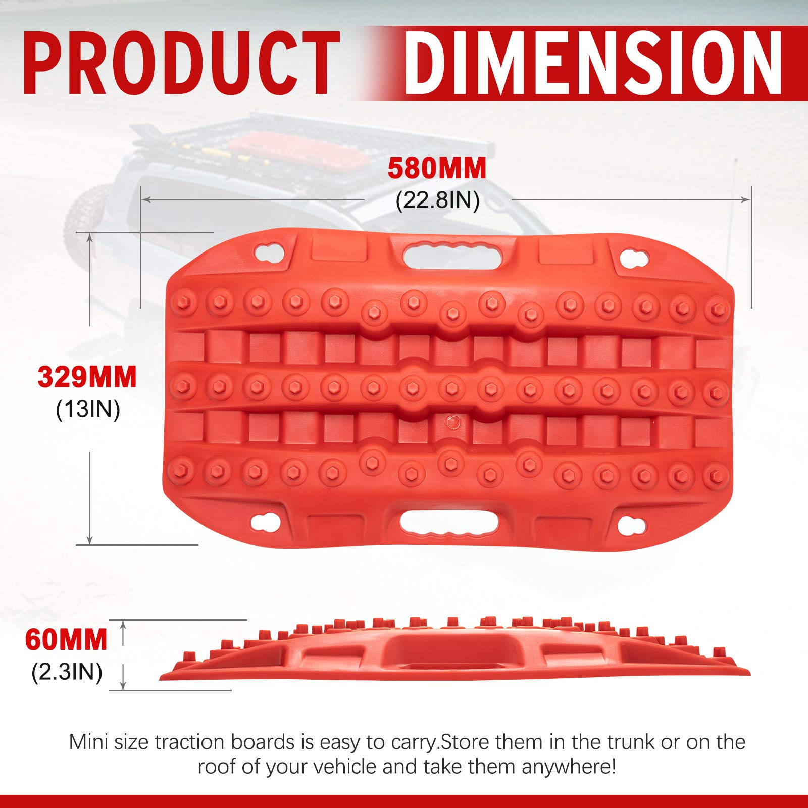 Bunker Indust Off Road Traction Boads, 2 Pcs Short Recovery Track Traction Mats For 4Wd Mud, Sand, Snow Ramps-Red Tire Traction