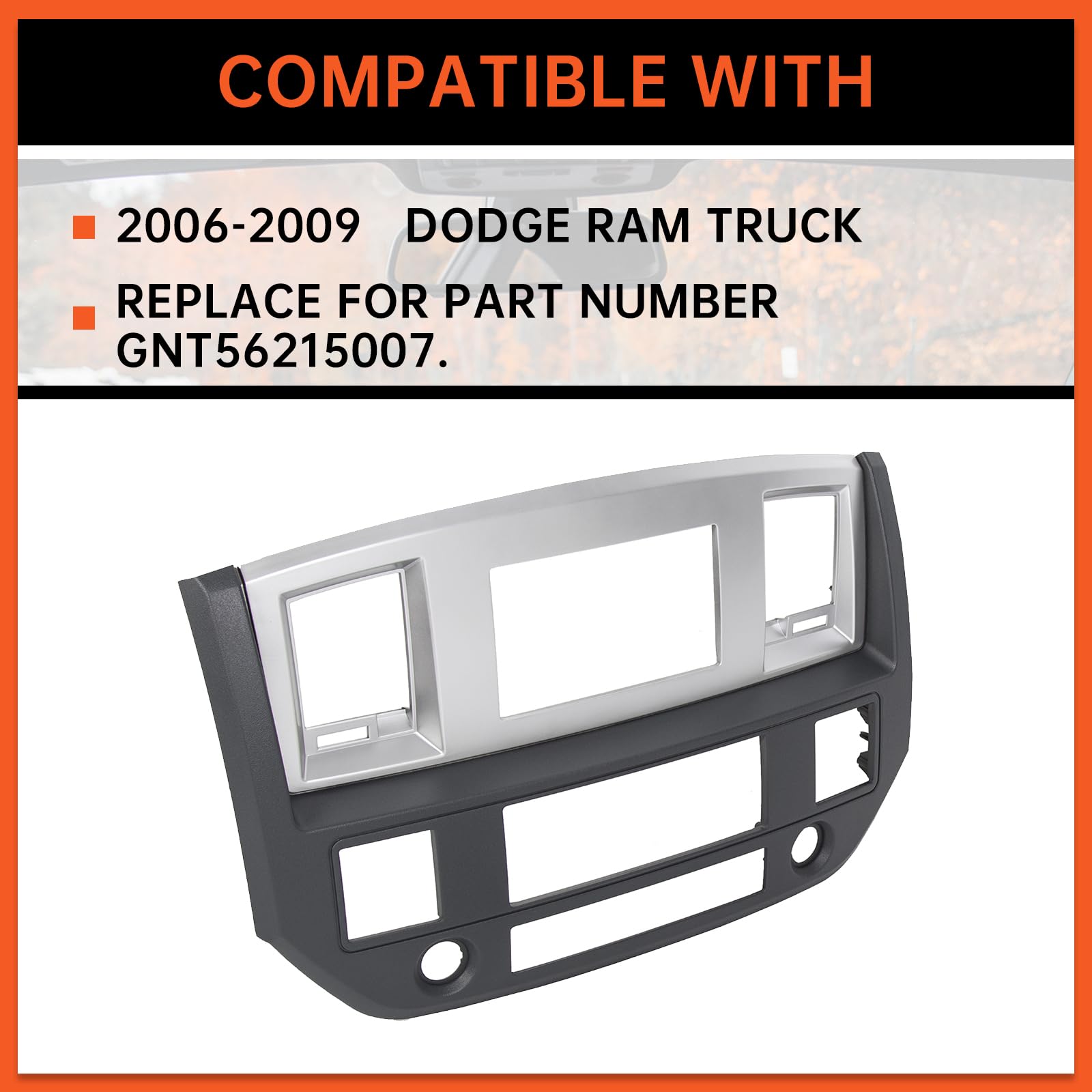 ECOTRIC Double Din Dash Install Bezel Kit for 2006-2009 Dodge Ram, Silver Slate Gray, ABS, Model VC-LYAP-328