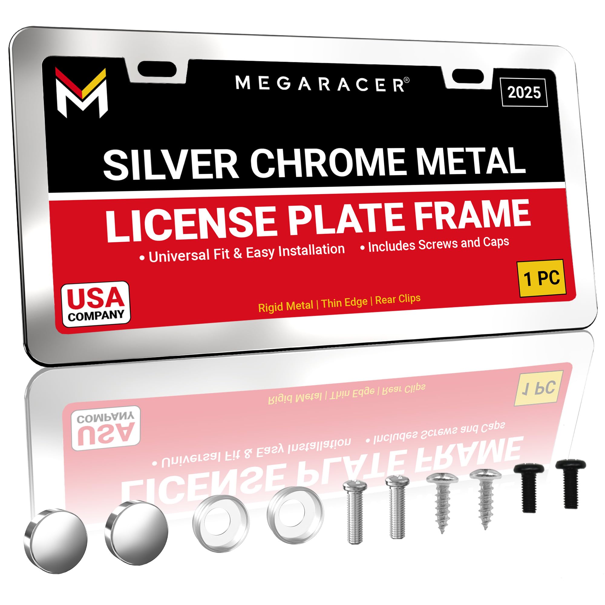 Chrome License Plate Frame For Men | Silver License Plate Frames For Women | Metal Car License Plate Holder Frame | Car Plate Fr
