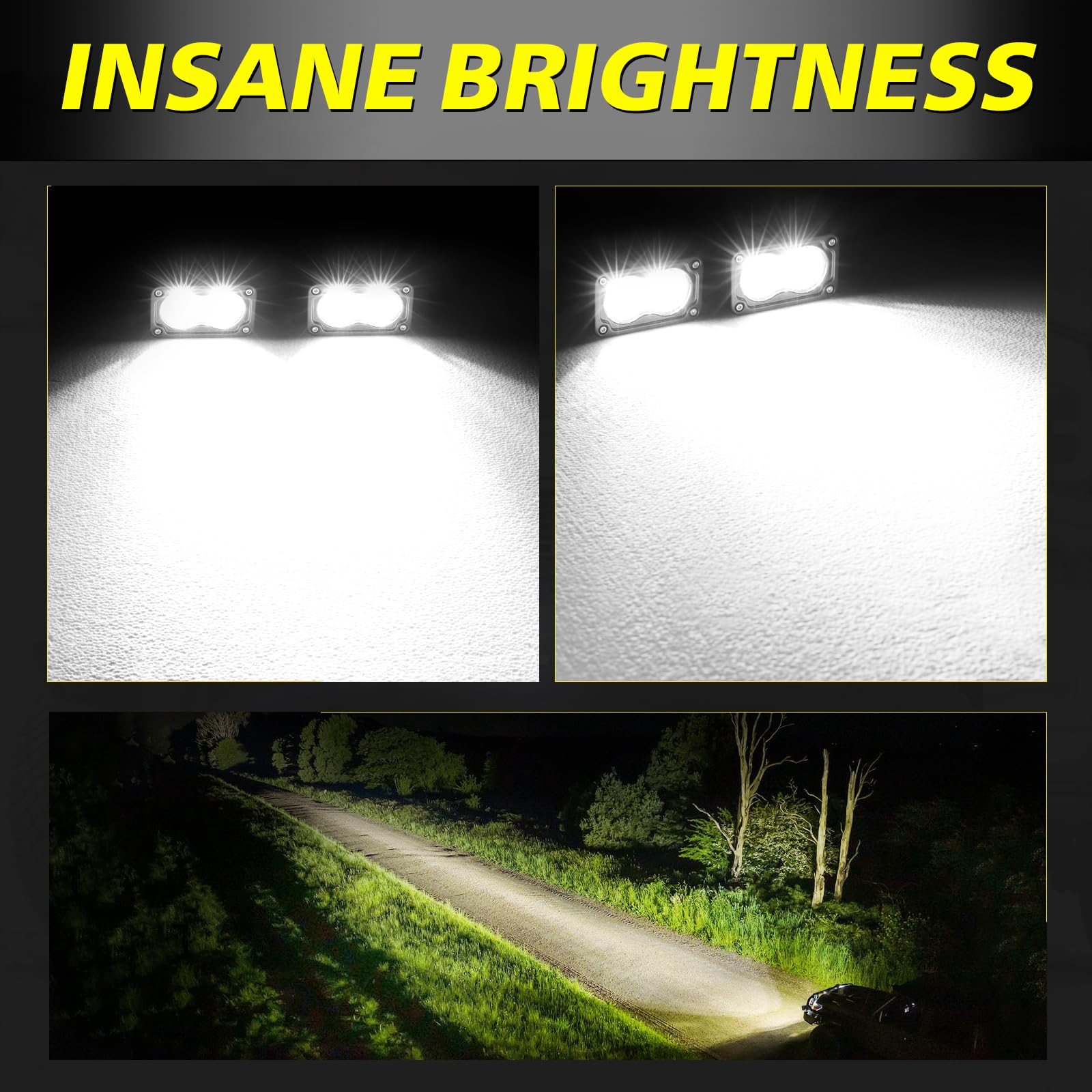 AKD Part LED Pods 3 Inch 40W Flood CREE Off Road Lights, White, Aluminum, 2 Pack for Truck, UTV, ATV, Motorcycle, Dirt Bike