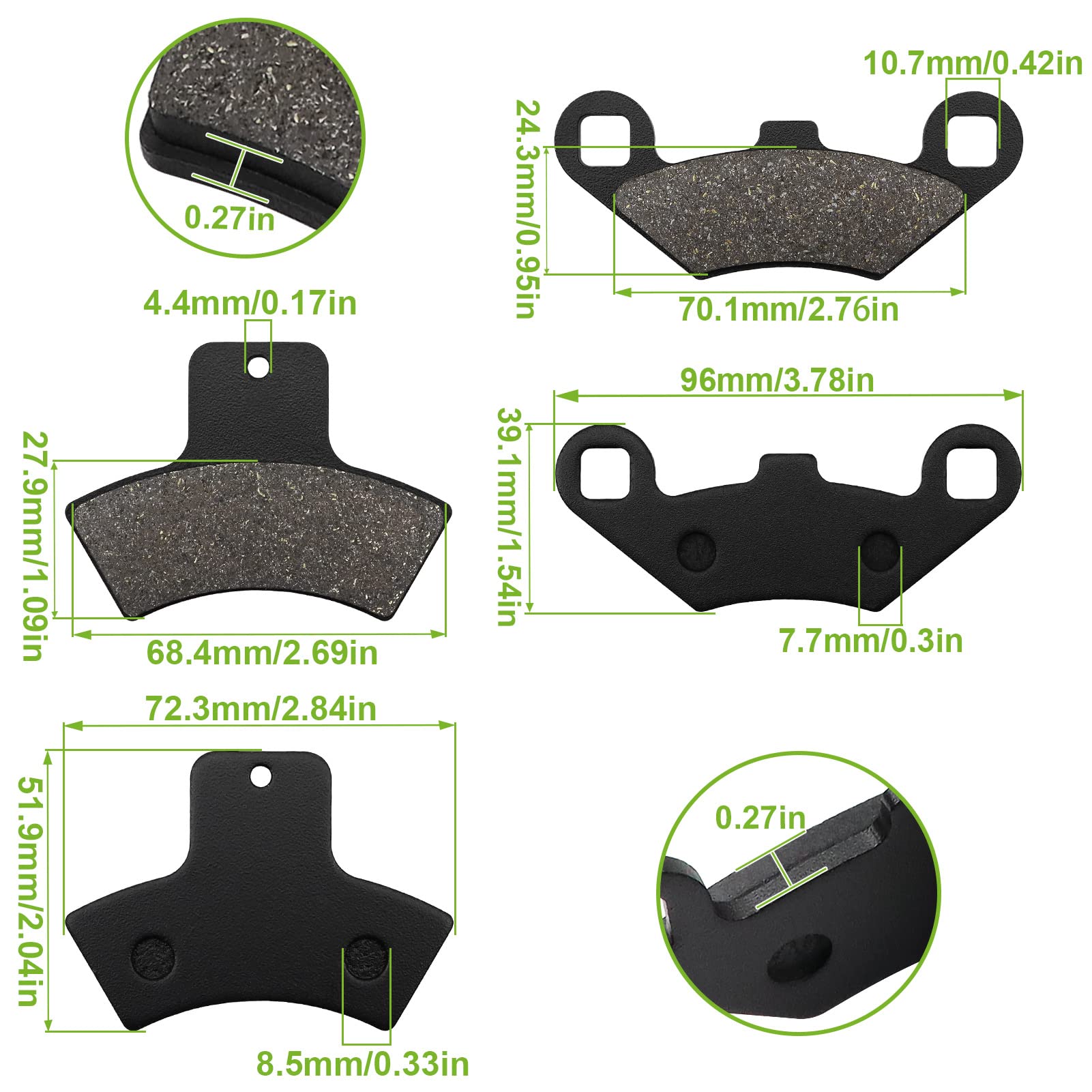 ZICOO Front & Rear Brake Pads for Polaris Sportsman 500 4x4 HO 335 400 Scrambler 500 Magnum 325 TrailBlazer 250 400 Trail Boss 3