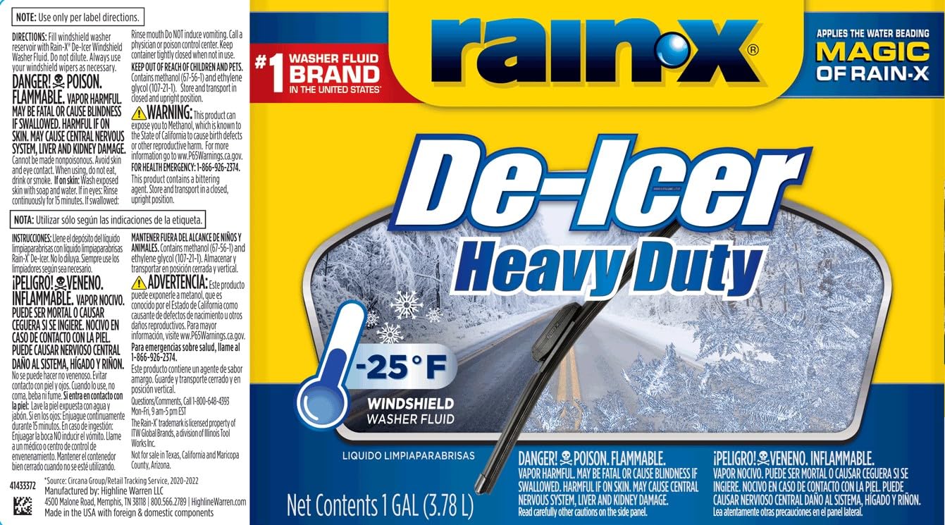 Rain-X -25F Heavy Duty De-Icer Windshield Washer Fluid - 1 Gallon (Pack Of 6)
