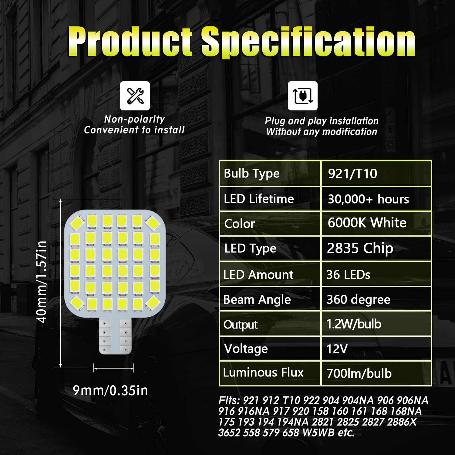 Brishine 10 Pcs 921 Interior Led Light Bulbs For Rv, Super Bright 36-Smd 4500K Natural White T10 922 912 194 Led Bulbs For Camper Trailer Motorhome Marine Boat Indoor Ceiling Dome Lights(12V Dc)