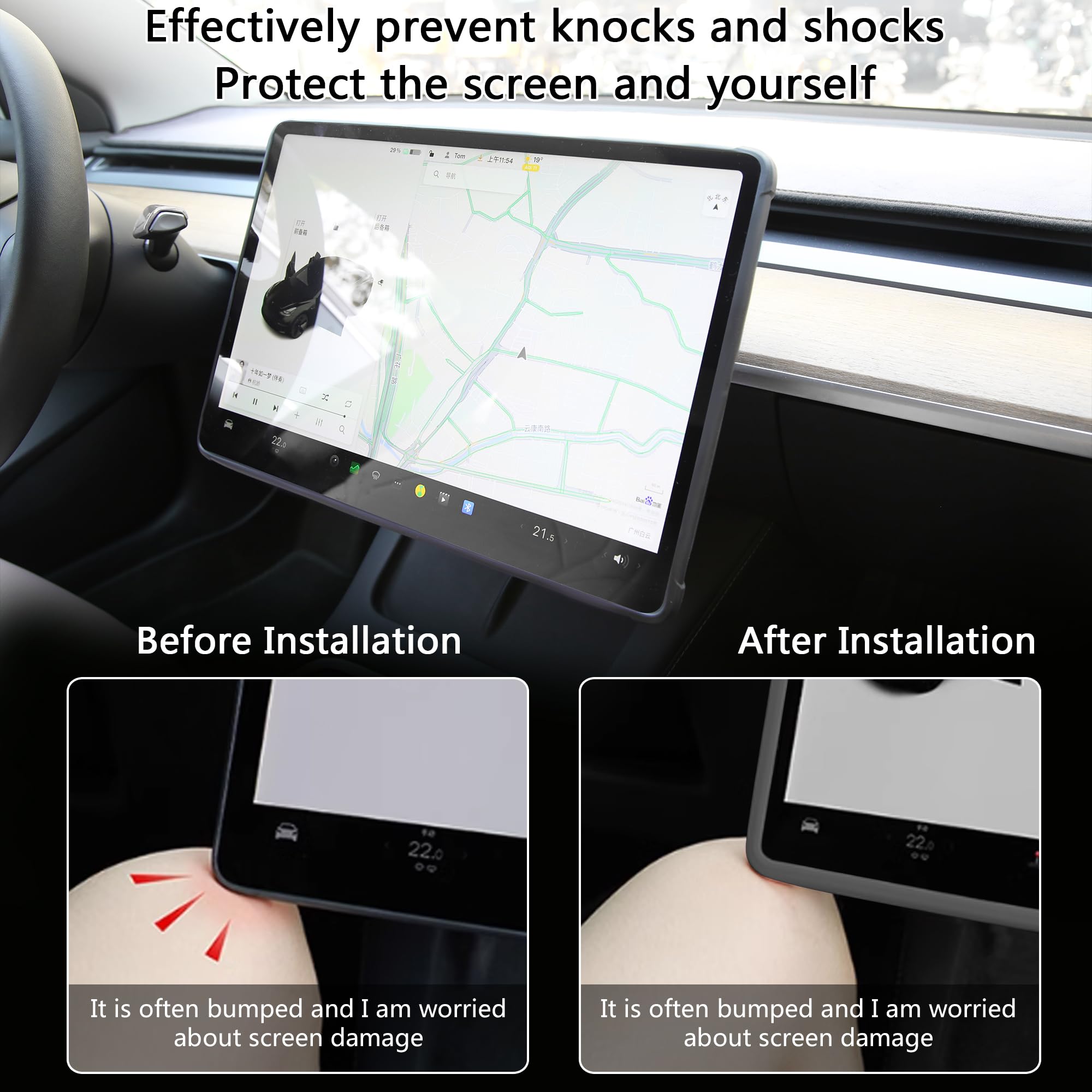 TOPABYTE 3PCS Center Console Accessories for Tesla Model Y 2021-2024 and Model 3 2021-2023 Cup Holder Insert, Screen Edge Protec