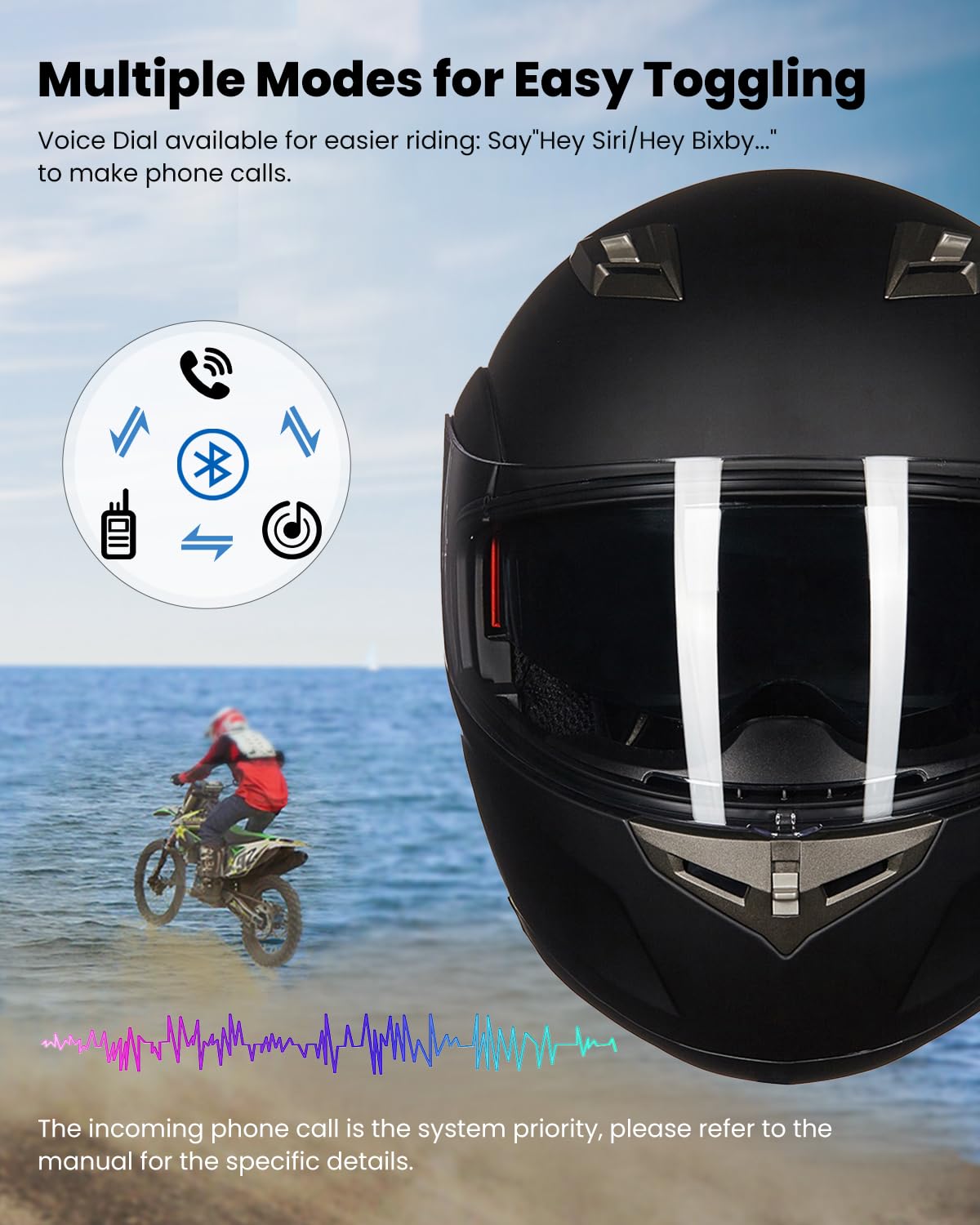 ILM Bluetooth Modular Full Face Motorcycle Helmet, XXL, Matte Black, Model 953Pro, EPS Material, Sun Shield, Mp3 Intercom
