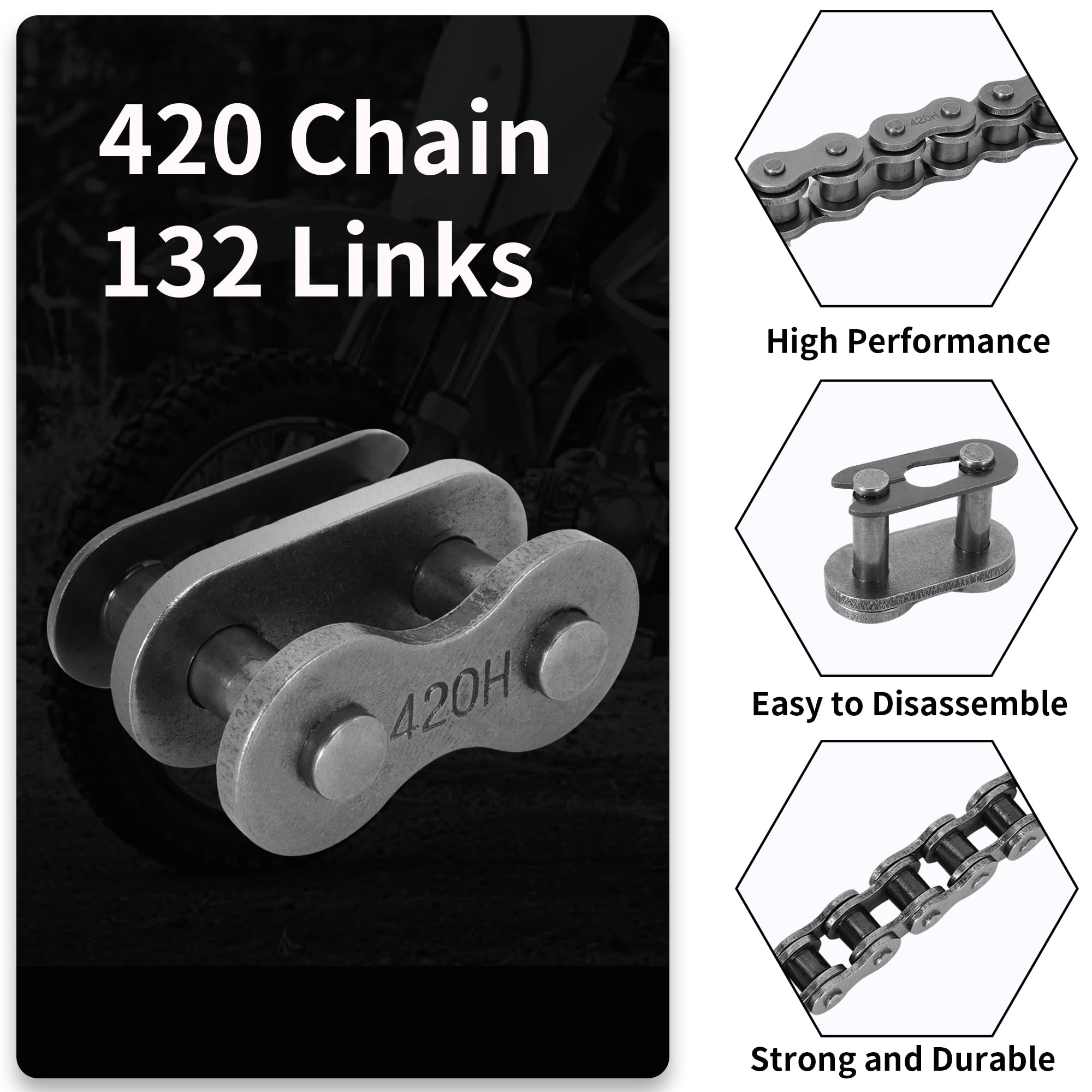RUTU 420 Chain Master Link 132 Links 420 Drive Roller Chain for 50 70 90 110 125cc Dirt Pit Bike ATV Quad Go Kart Mini Bike Scoo