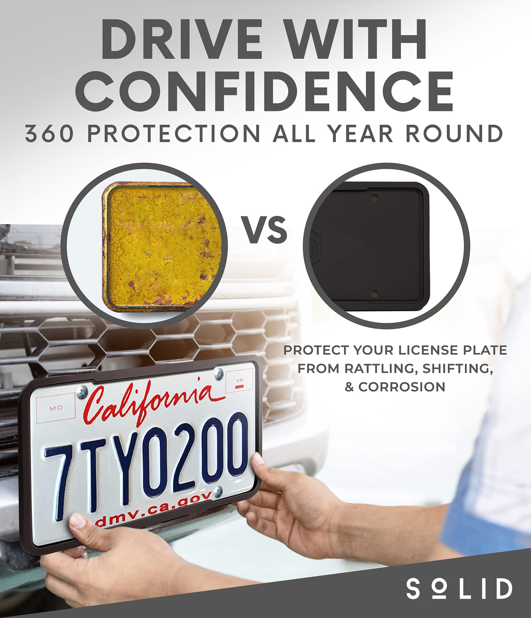 Silicone Black License Plate Frame Covers 2 Pack- Front And Back Car Plate Bracket Holders. Rust-Proof, Rattle-Proof, Weather-Pr