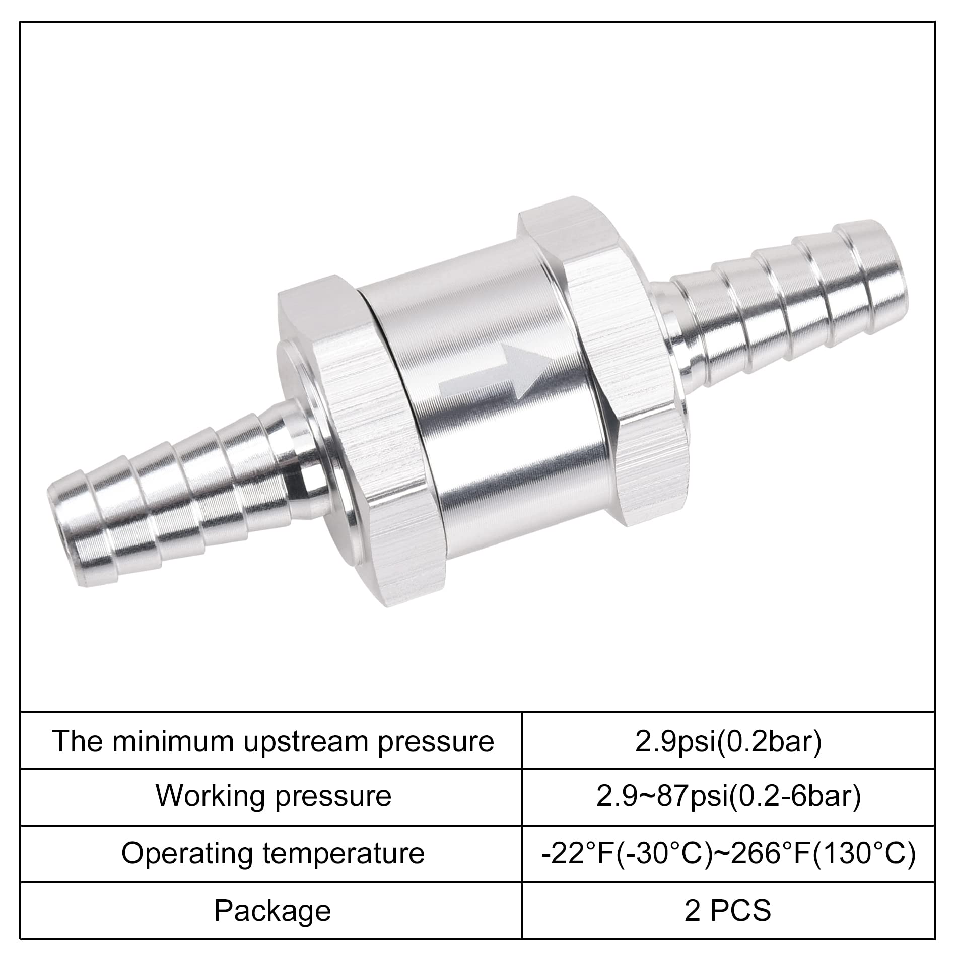 Evil Energy 1/4'' Fuel Check Valve One Way Inline Non Return Diesel Gasoline Silver(6Mm Od,2Pcs)